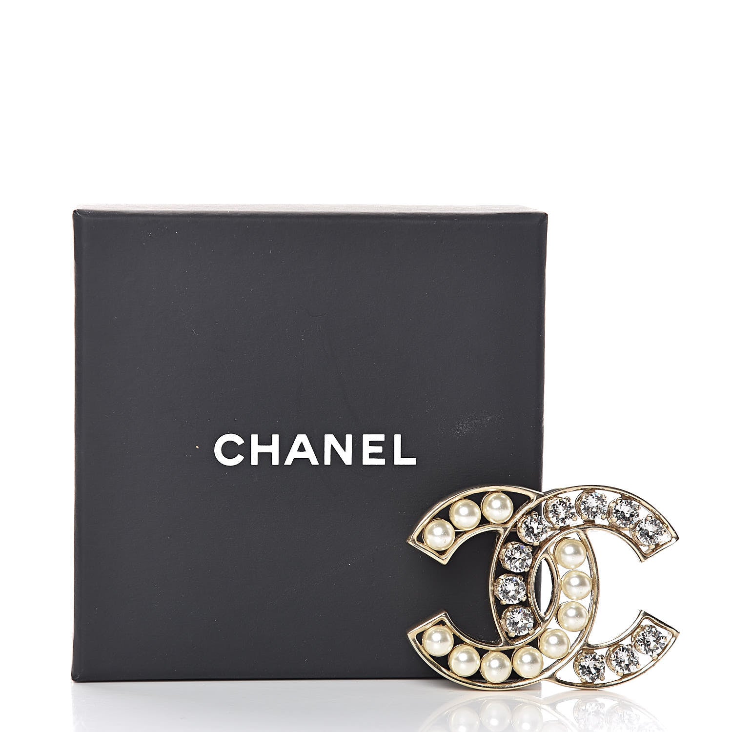 Chanel Pearl Crystal CC Brooch Gold Pearly White 6 of 6