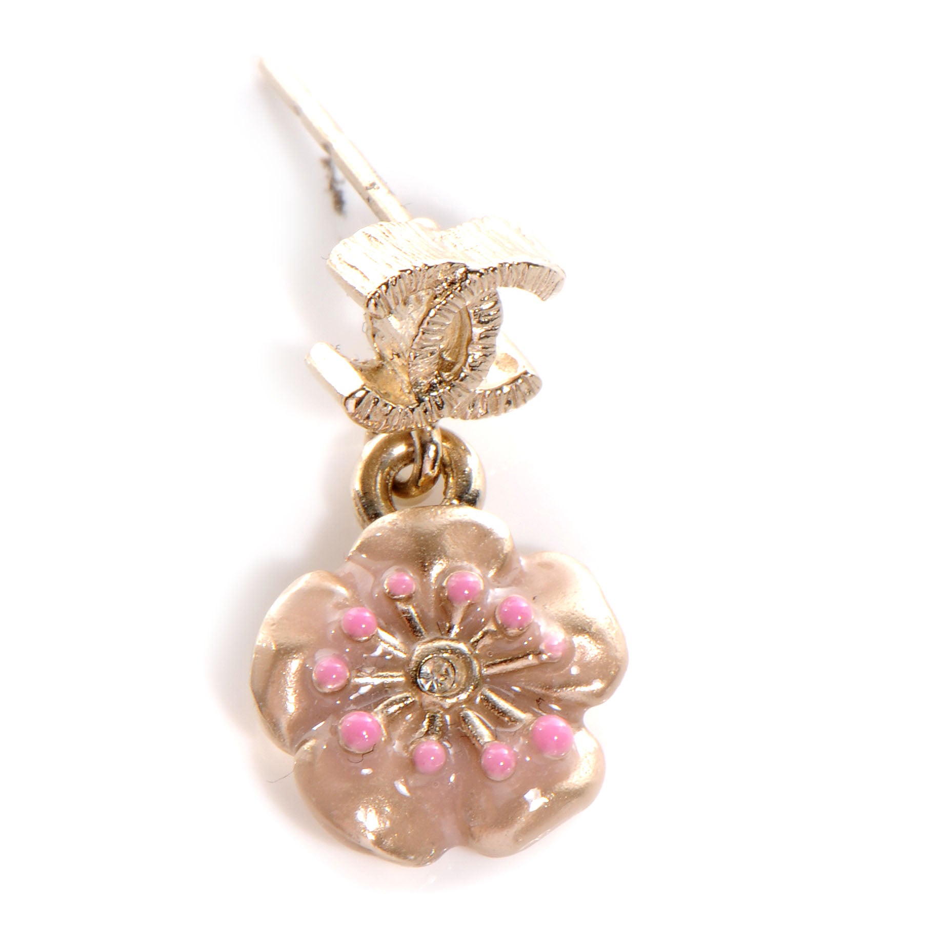 Chanel Enamel CC Camellia Earrings Gold Pink 3 of 5