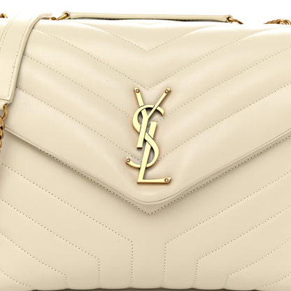 Saint Laurent Calfskin Y Quilted Monogram Medium Loulou Chain Satchel Crema Soft 8 of 10
