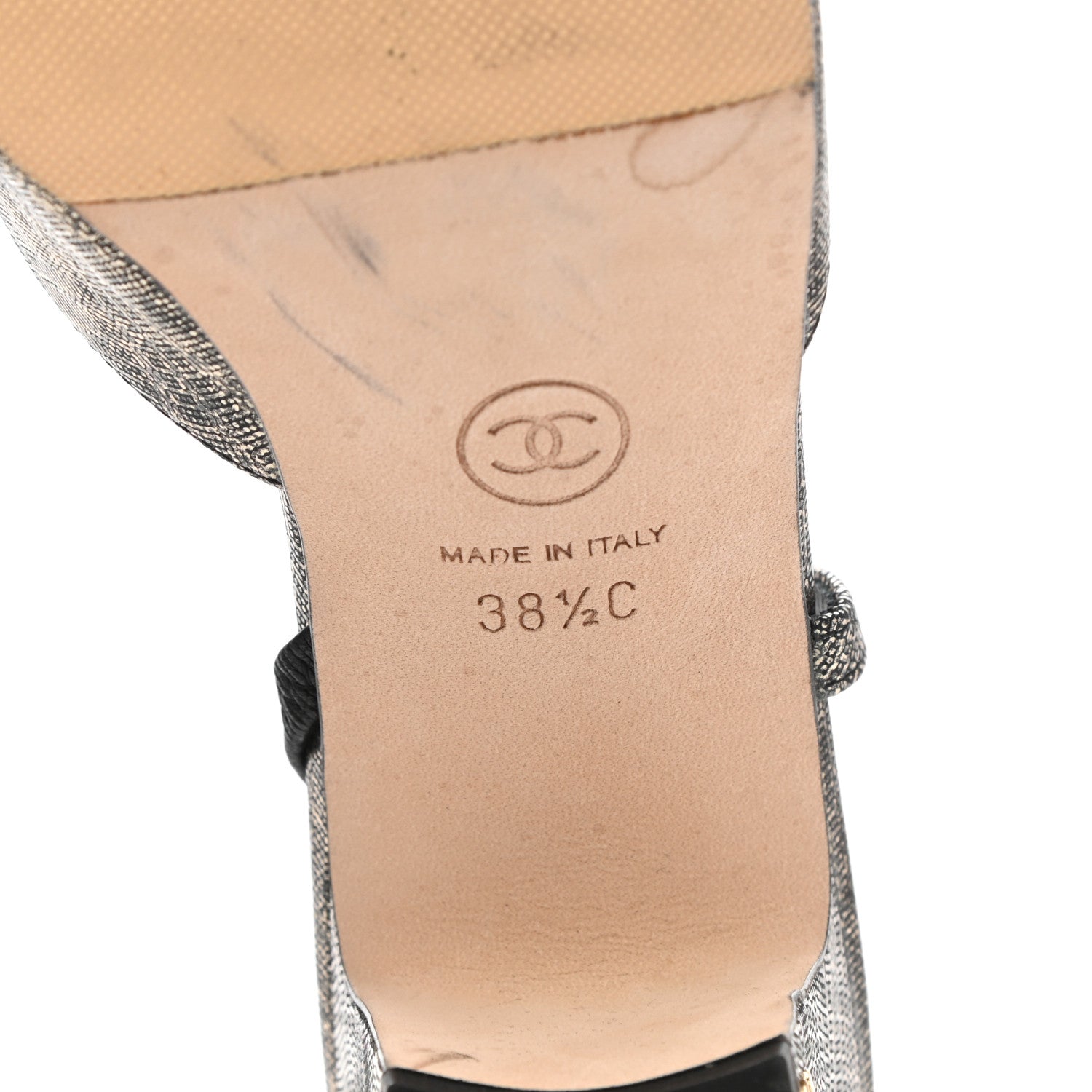 Chanel Metallic Lambskin Grosgrain Cap Toe CC Slingback Sandals 38.5 Black Gold 6 of 9