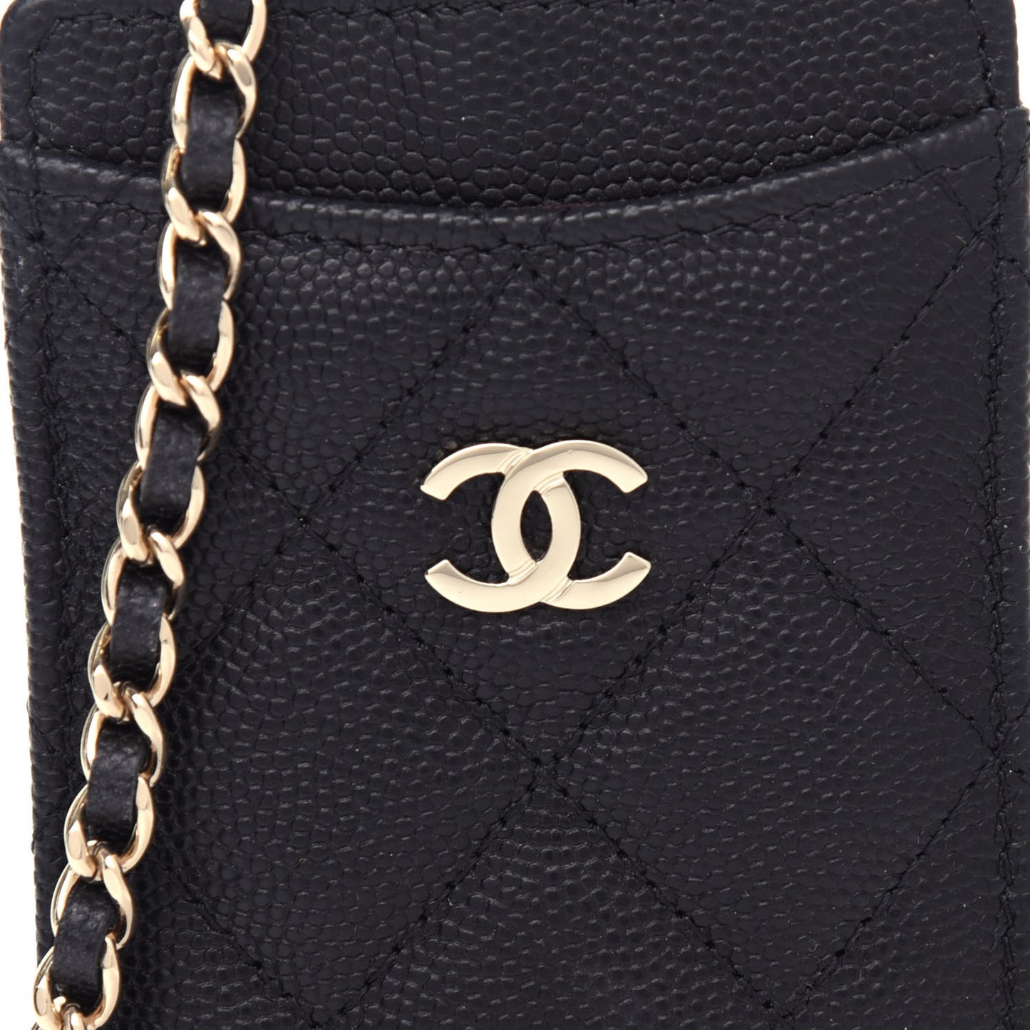 Caviar Quilted Card Holder On Chain Black