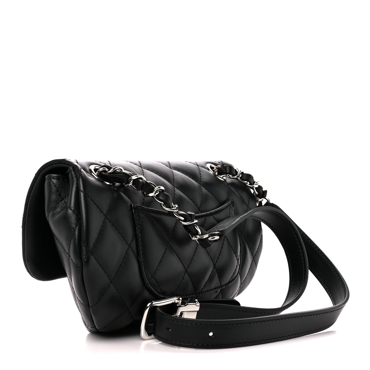 Calfskin Quilted CC Uniform Flap Belt Bag Black