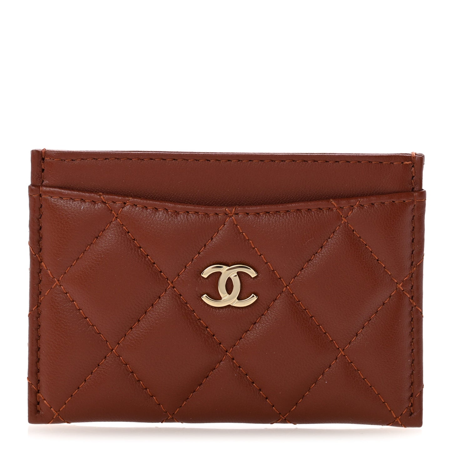 Lambskin Quilted Card Holder Brown