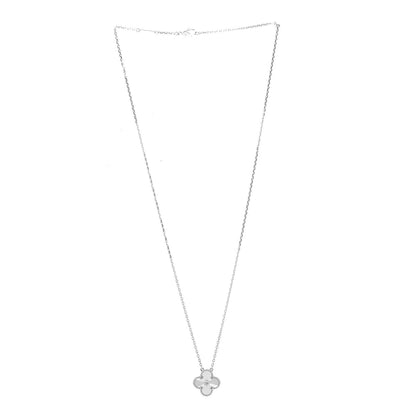 Van Cleef & Arpels 18K White Gold Diamond Guilloche Vintage Alhambra Pendant Necklace 3 of 6