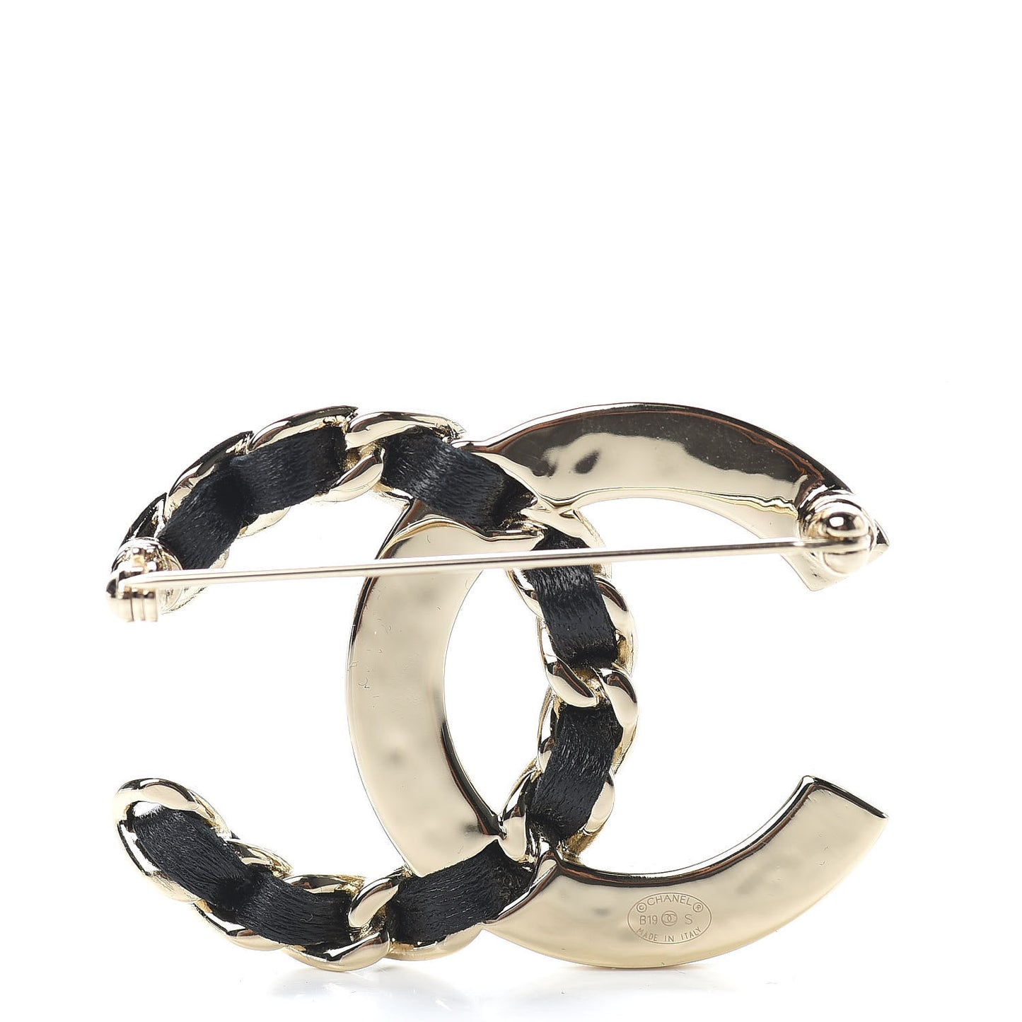 Lambskin Crystal CC Brooch Black Gold