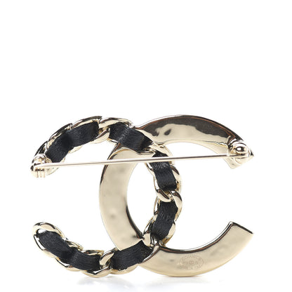 Chanel Lambskin Crystal CC Brooch Black Gold 3 of 5