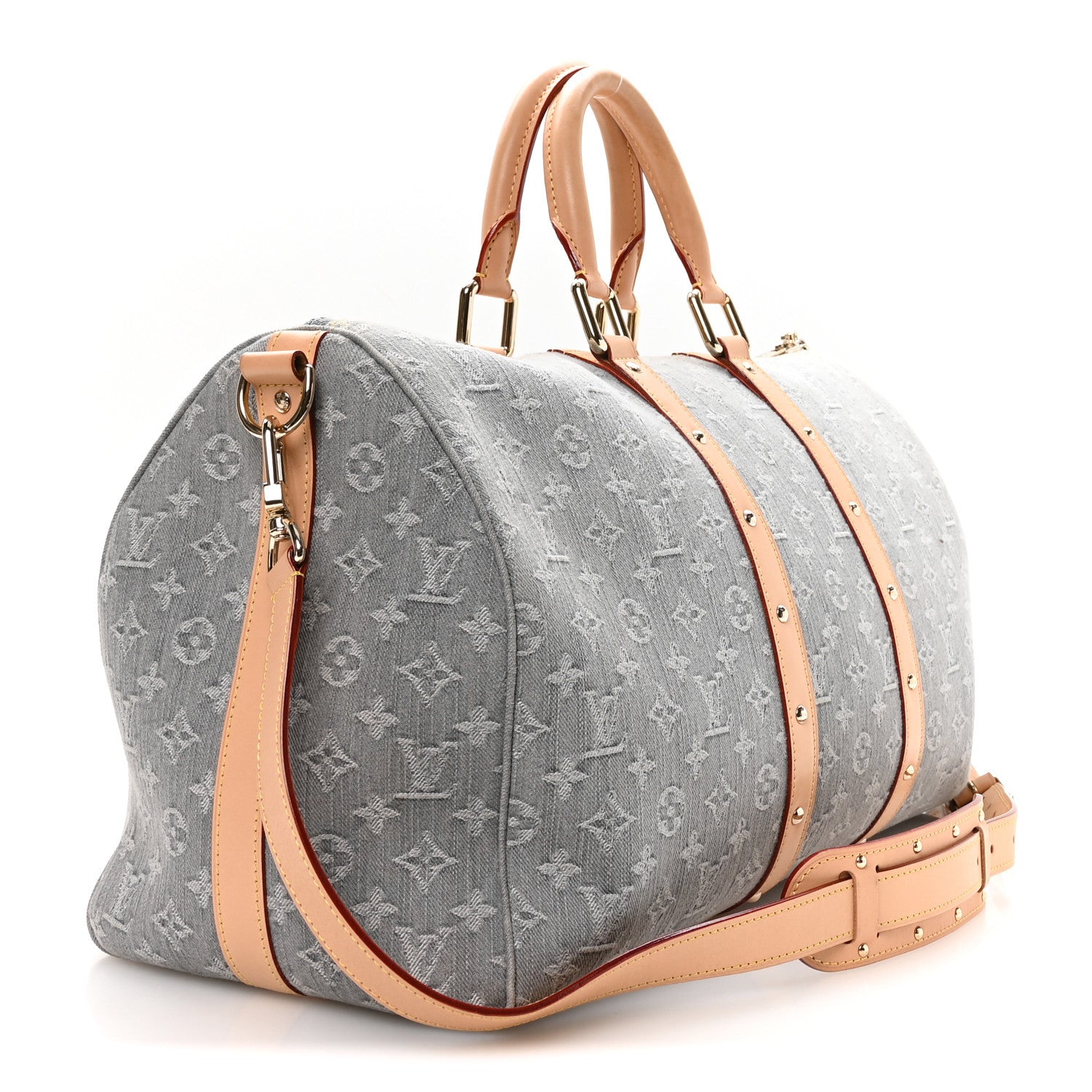 Louis Vuitton Denim Monogram Studded Keepall Bandouliere 45 Cloudy Grey 2 of 8