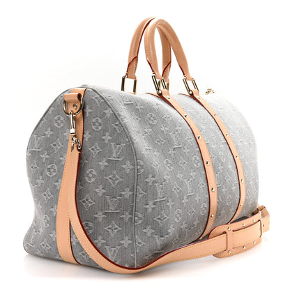 Louis Vuitton Denim Monogram Studded Keepall Bandouliere 45 Cloudy Grey 2 of 8