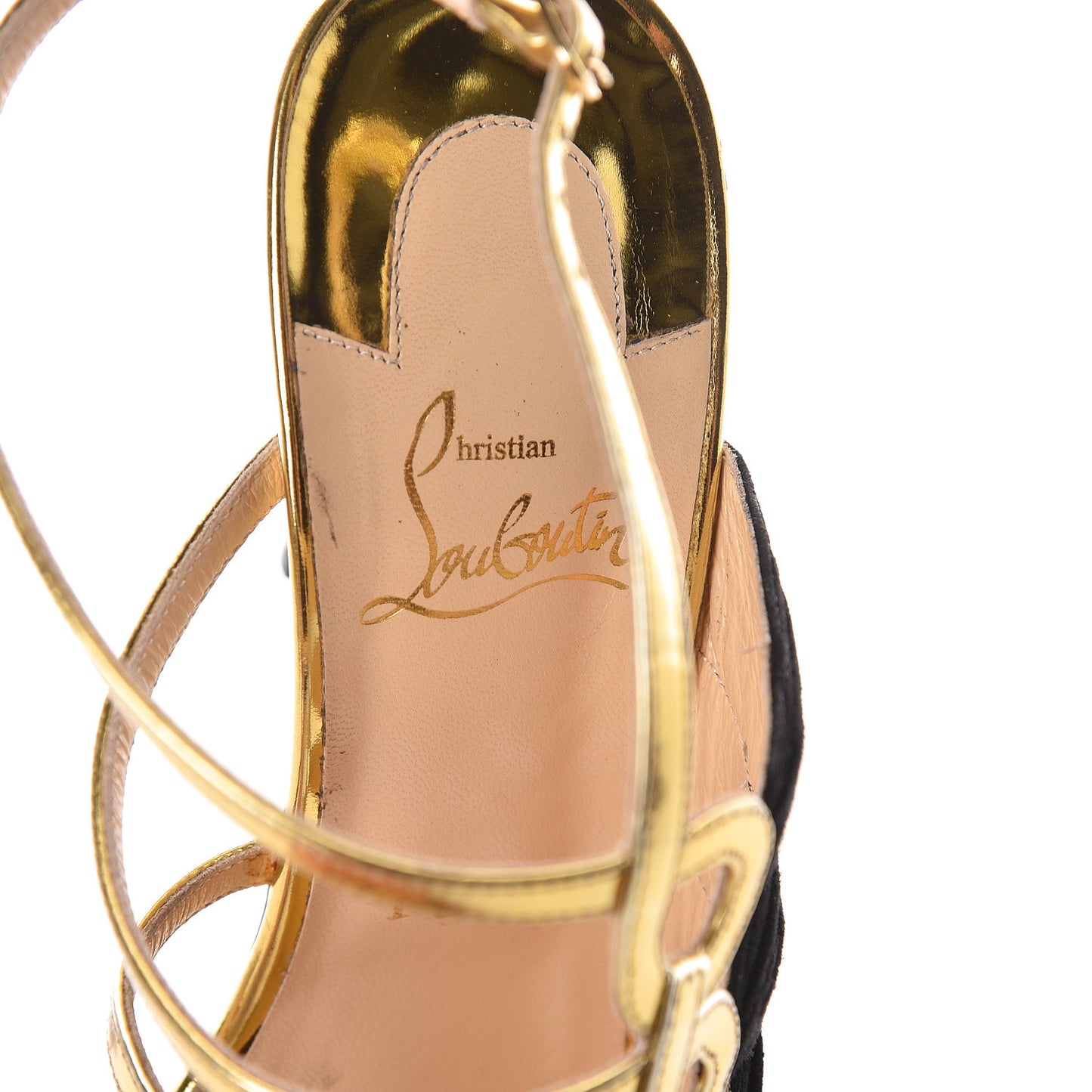 Specchio Veau Velours Tina Cage 100 Ankle Strap Sandals 38.5 Gold Black