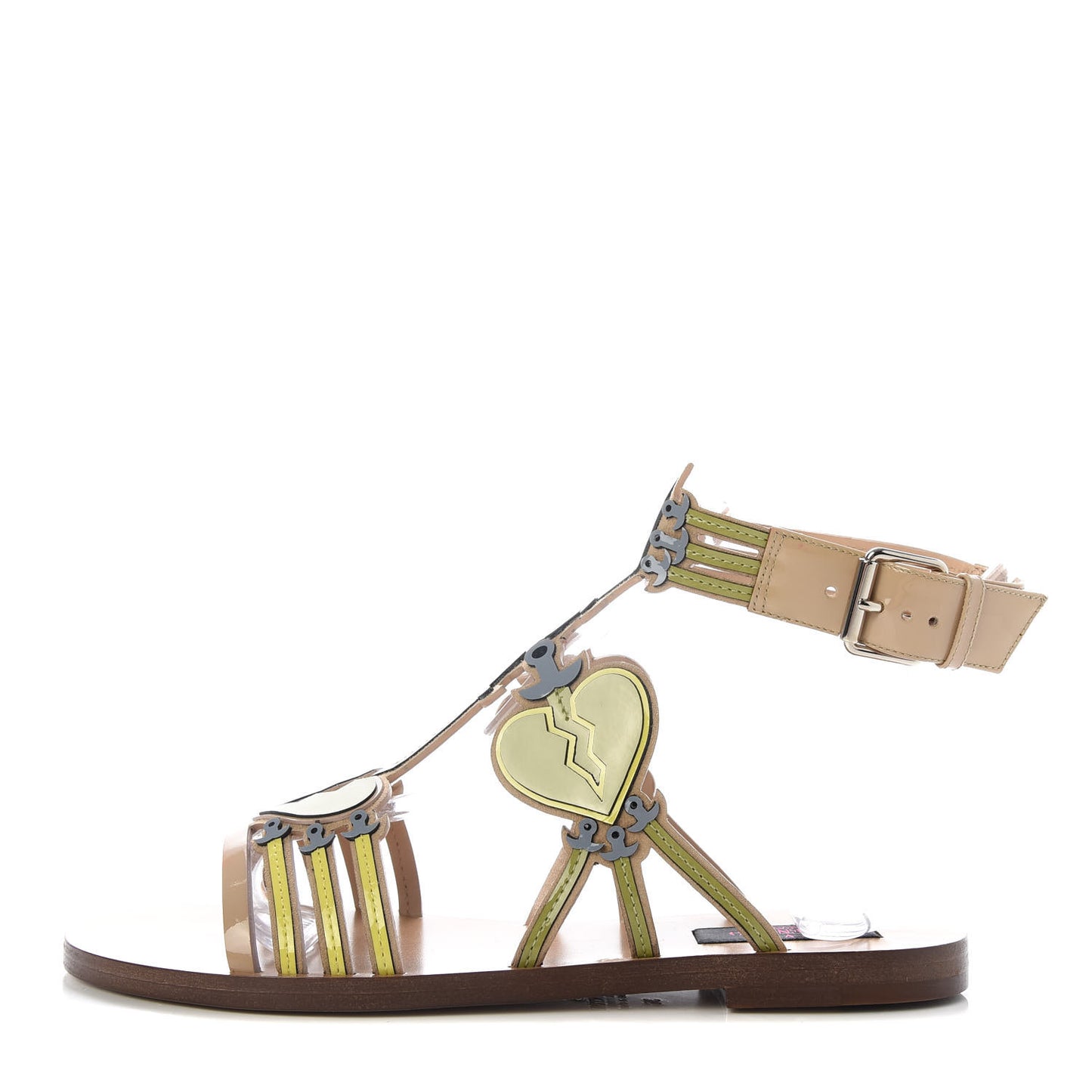 Patent Loveblade Caged Flat Sandals 36 Camel Rose