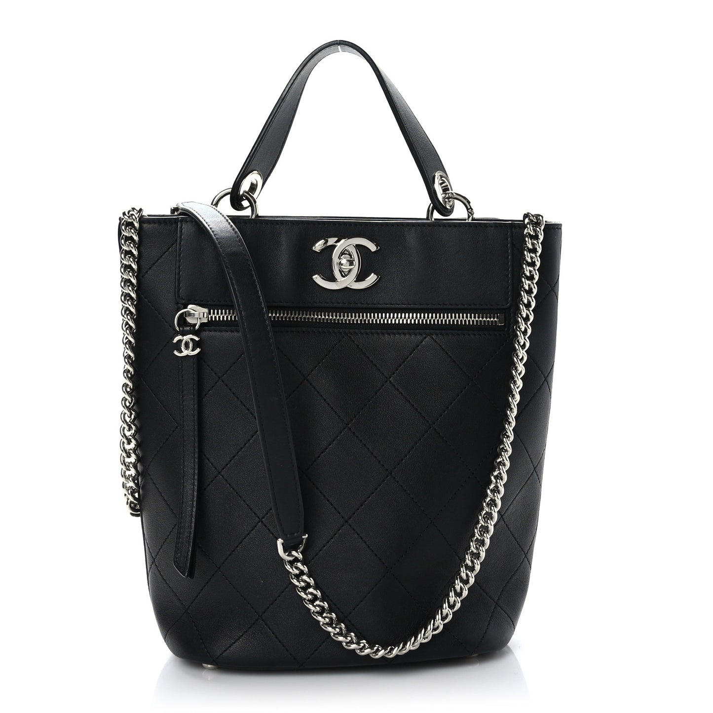 Calfskin Stitched Bucket Bag Black