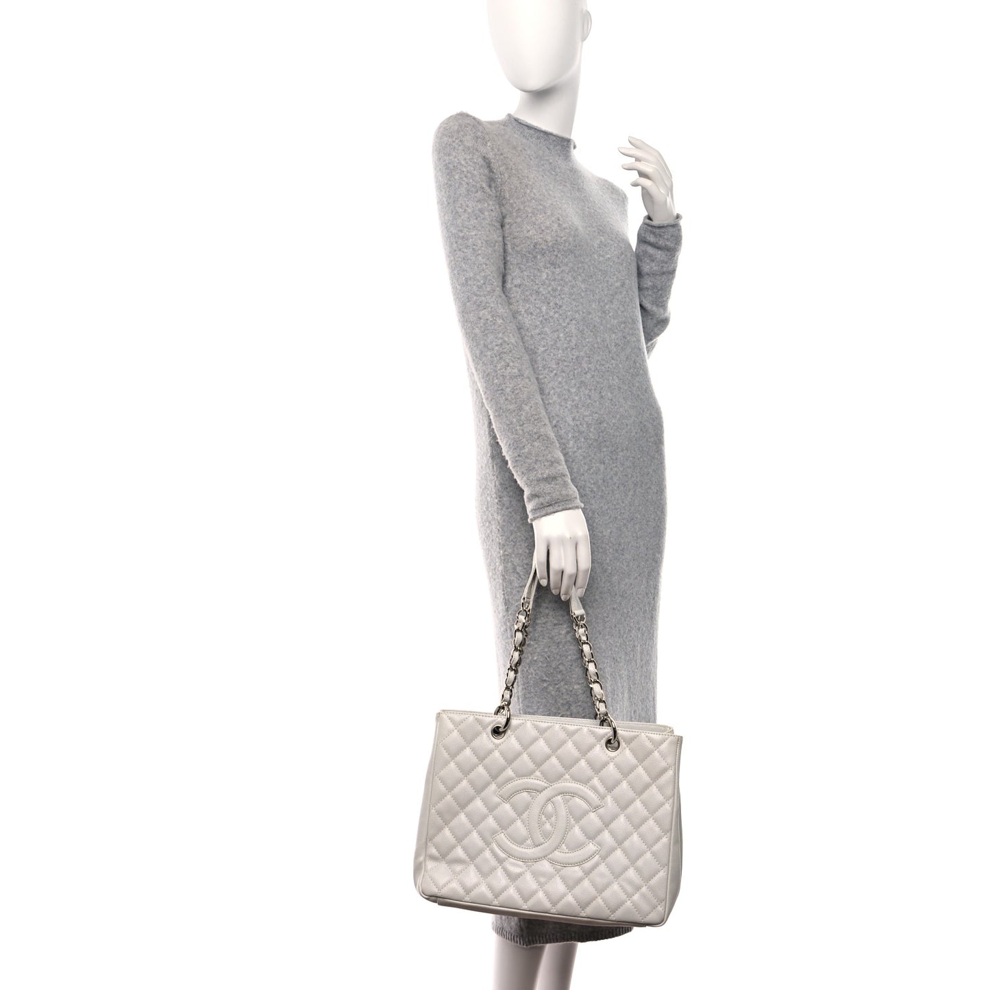 Caviar Quilted Grand Shopping Tote GST White