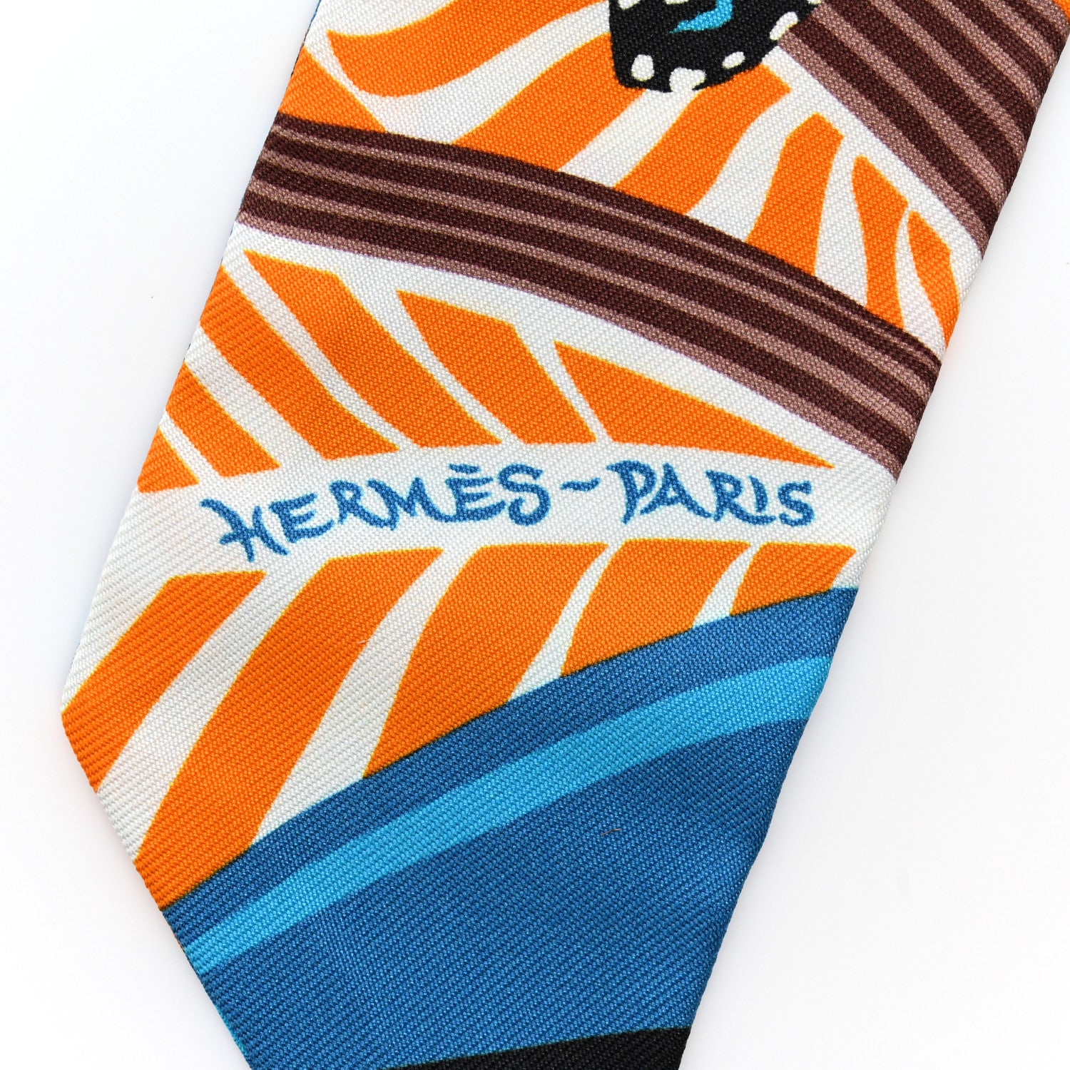 Hermes Silk Jaguar Quetzal Twilly Brun Bleu Orange 3 of 4