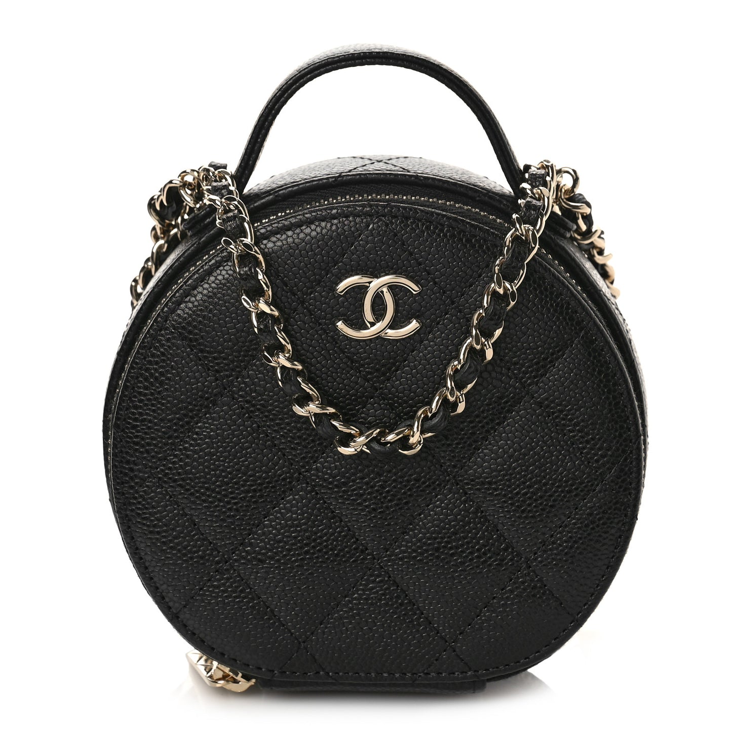 Caviar Quilted Round Handle With Care Vanity With Chain Black
