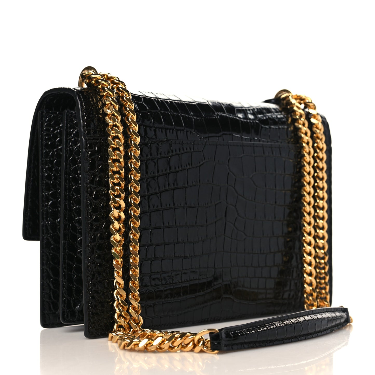 Calfskin Crocodile Embossed Medium Monogram Sunset Black