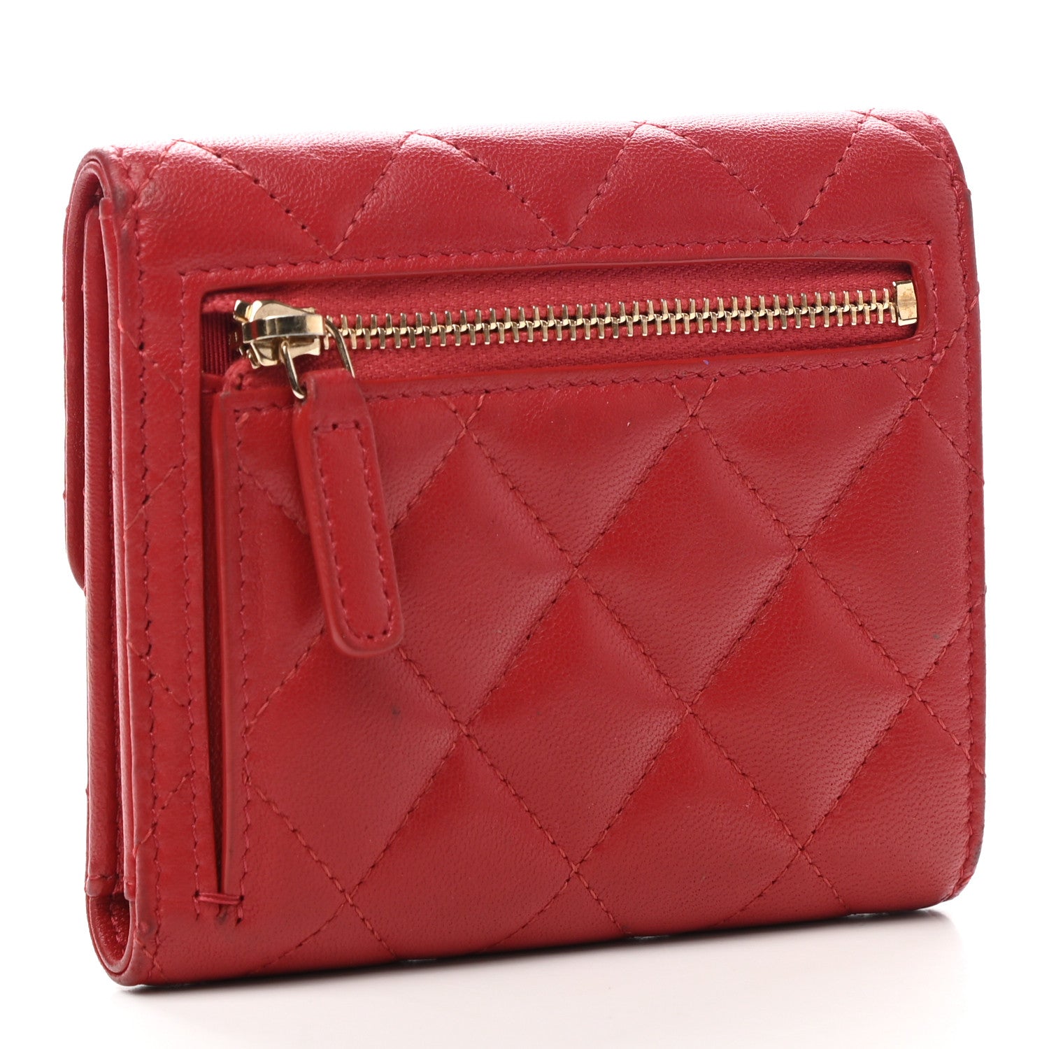 Chanel Lambskin Quilted Compact Flap Wallet Red 3 of 7