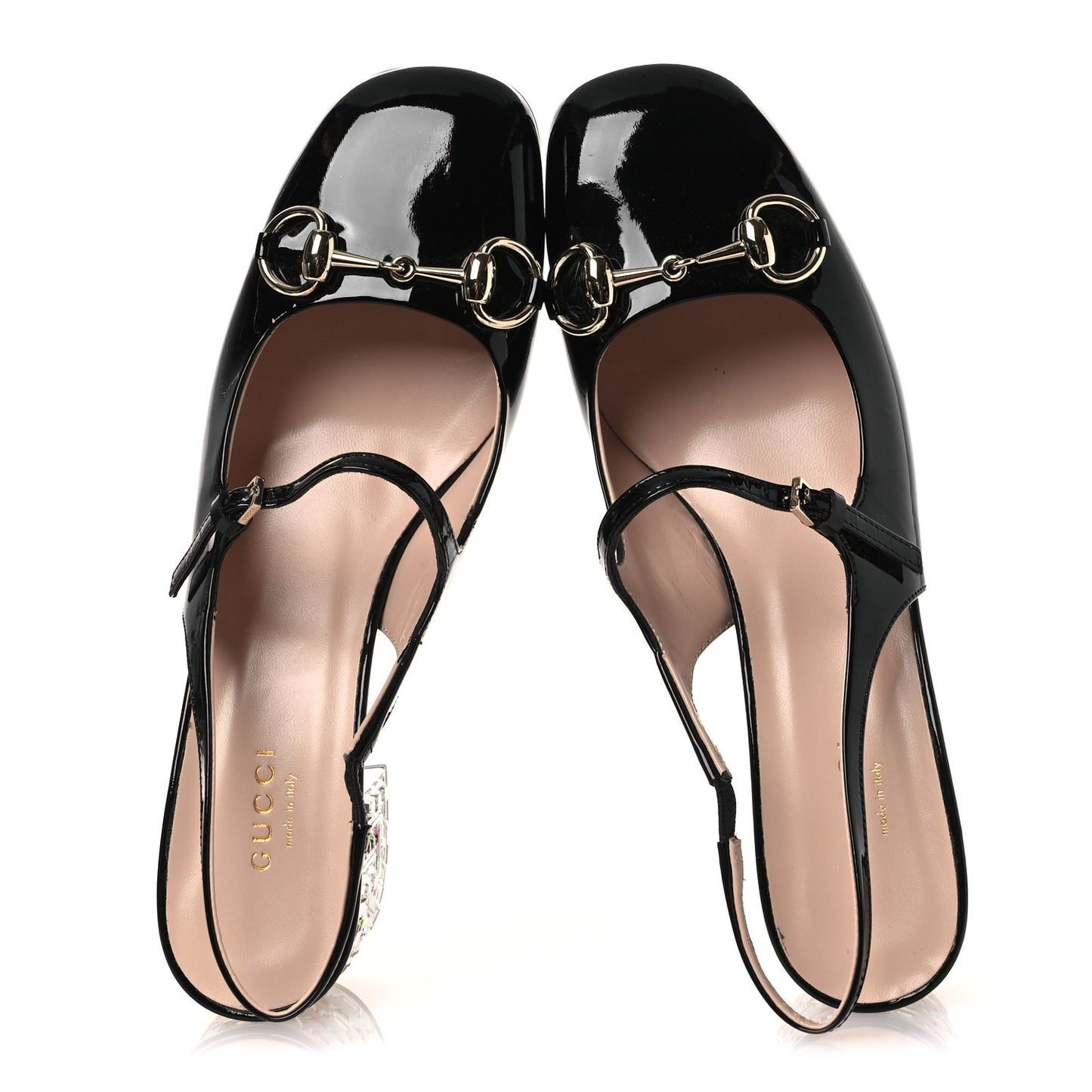 Vernice Crystal Horsebit Charlotte 42mm Slingback Pumps 37 Black Multicolor