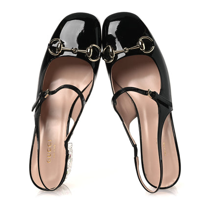Gucci Vernice Crystal Horsebit Charlotte 42mm Slingback Pumps 37 Black Multicolor 2 of 14