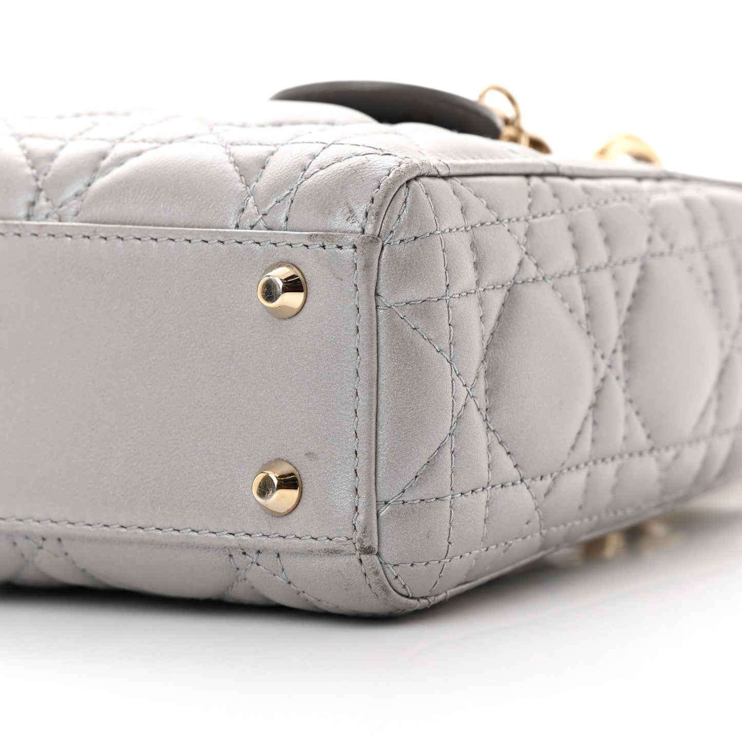 Metallic Lambskin Cannage Mini Lady Dior Grey