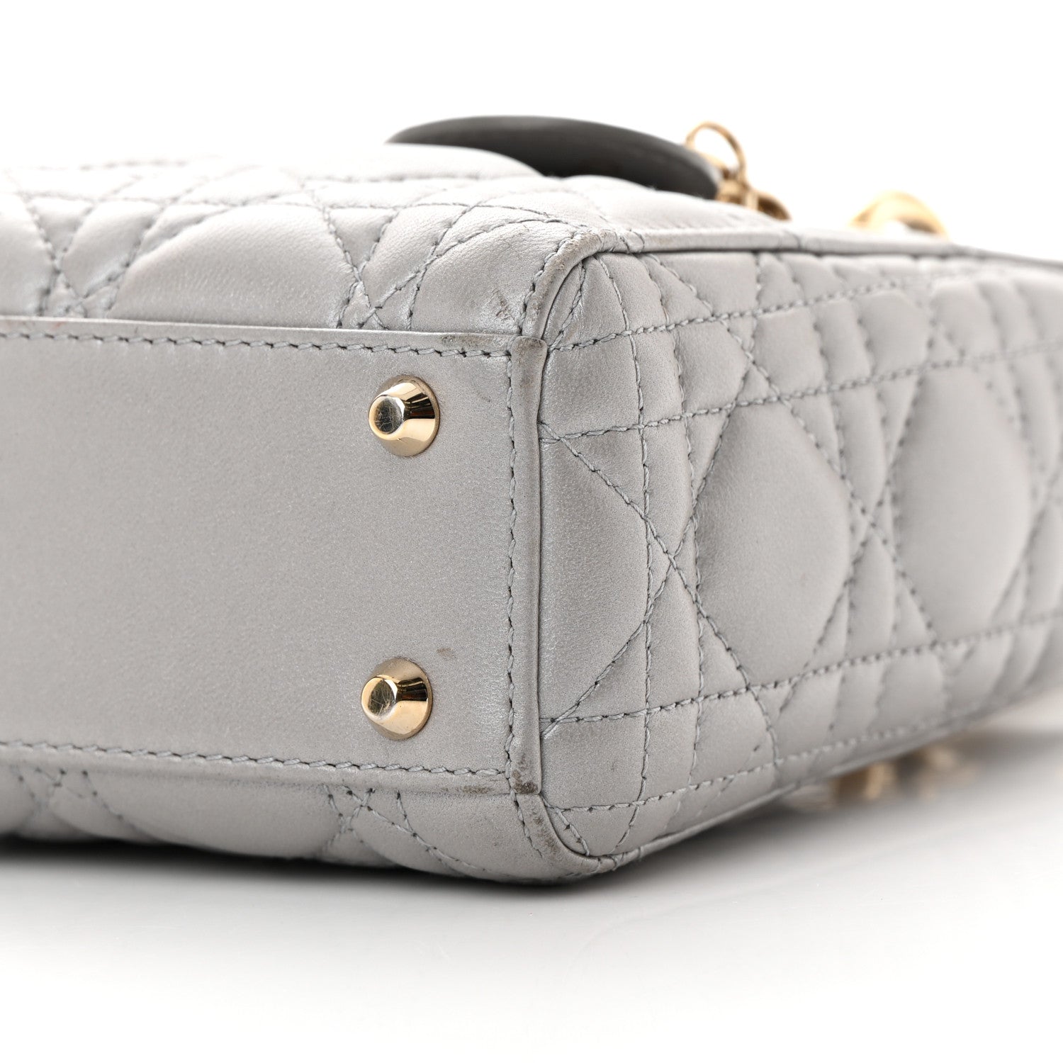 Christian Dior Metallic Lambskin Cannage Mini Lady Dior Grey 10 of 17