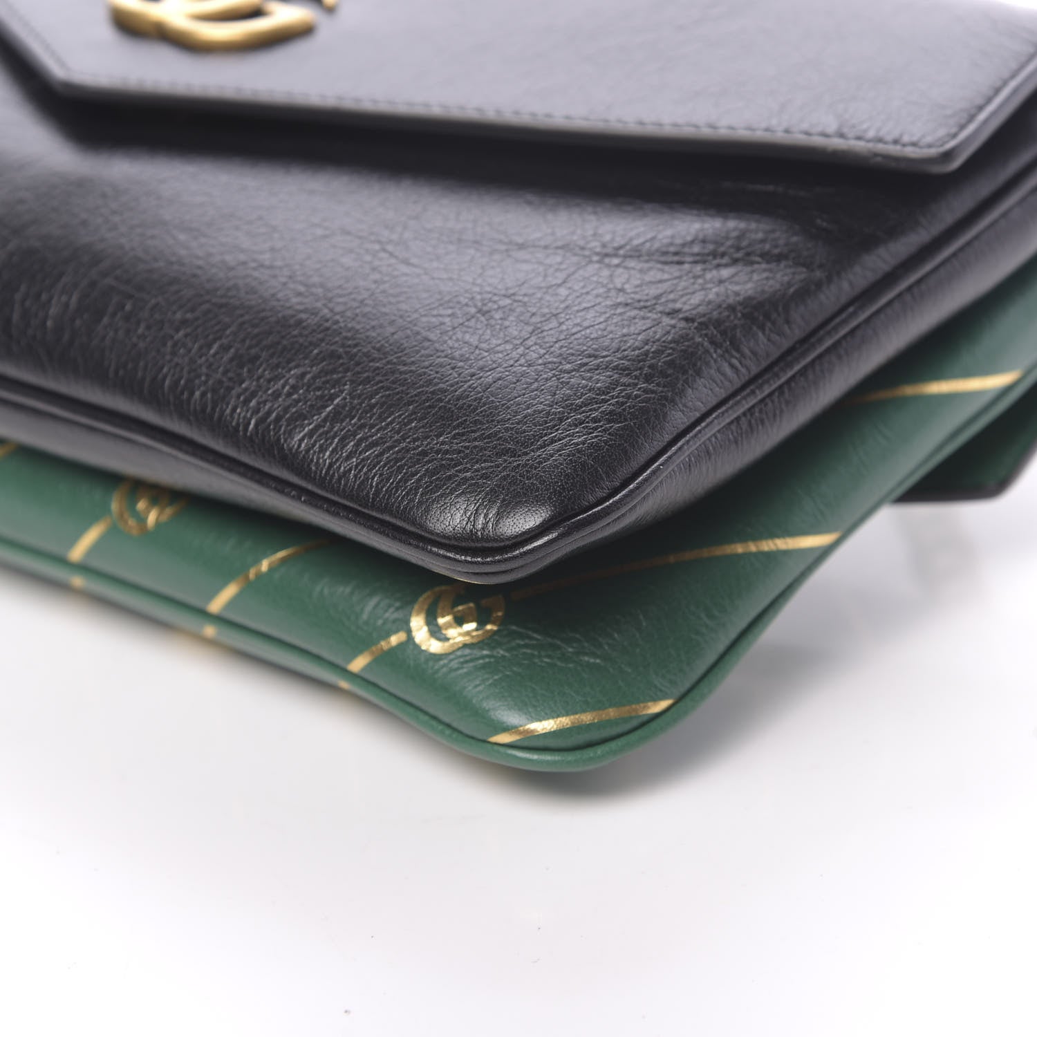 Gucci Calfskin Diagonal GG Medium Thiara Double Envelope Shoulder Bag Emerald Green Black 10 of 14