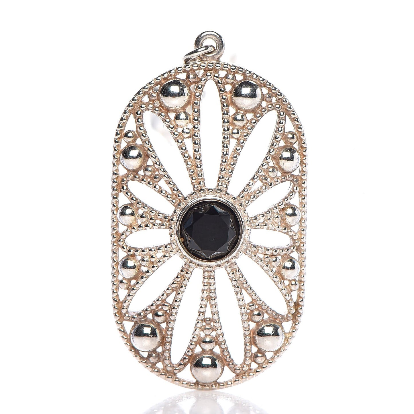 Sterling Silver Black Onyx Pearl Ziegfeld Daisy Pendant Necklace