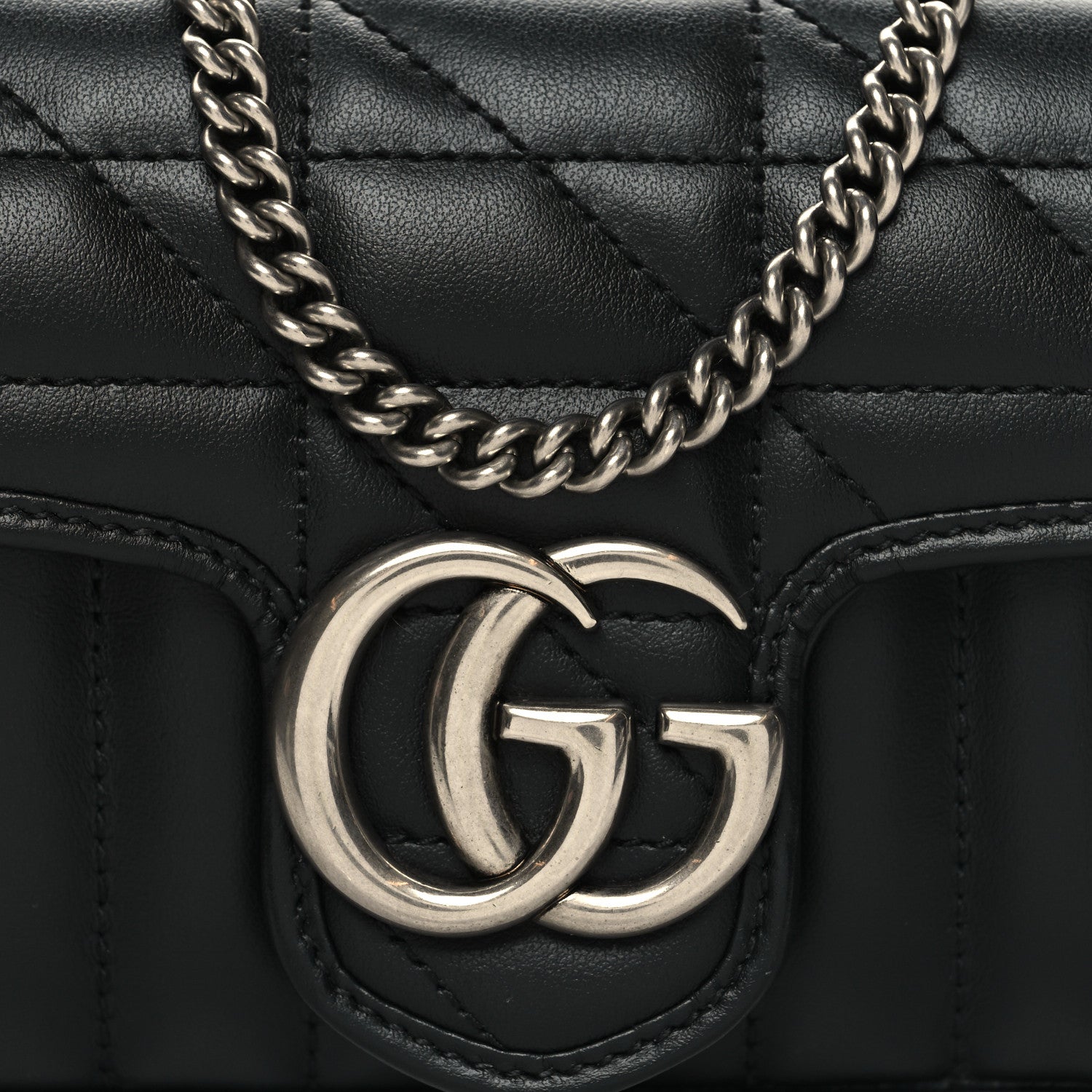 Gucci Calfskin Matelasse Aria Super Mini GG Marmont Shoulder Bag Black 8 of 10