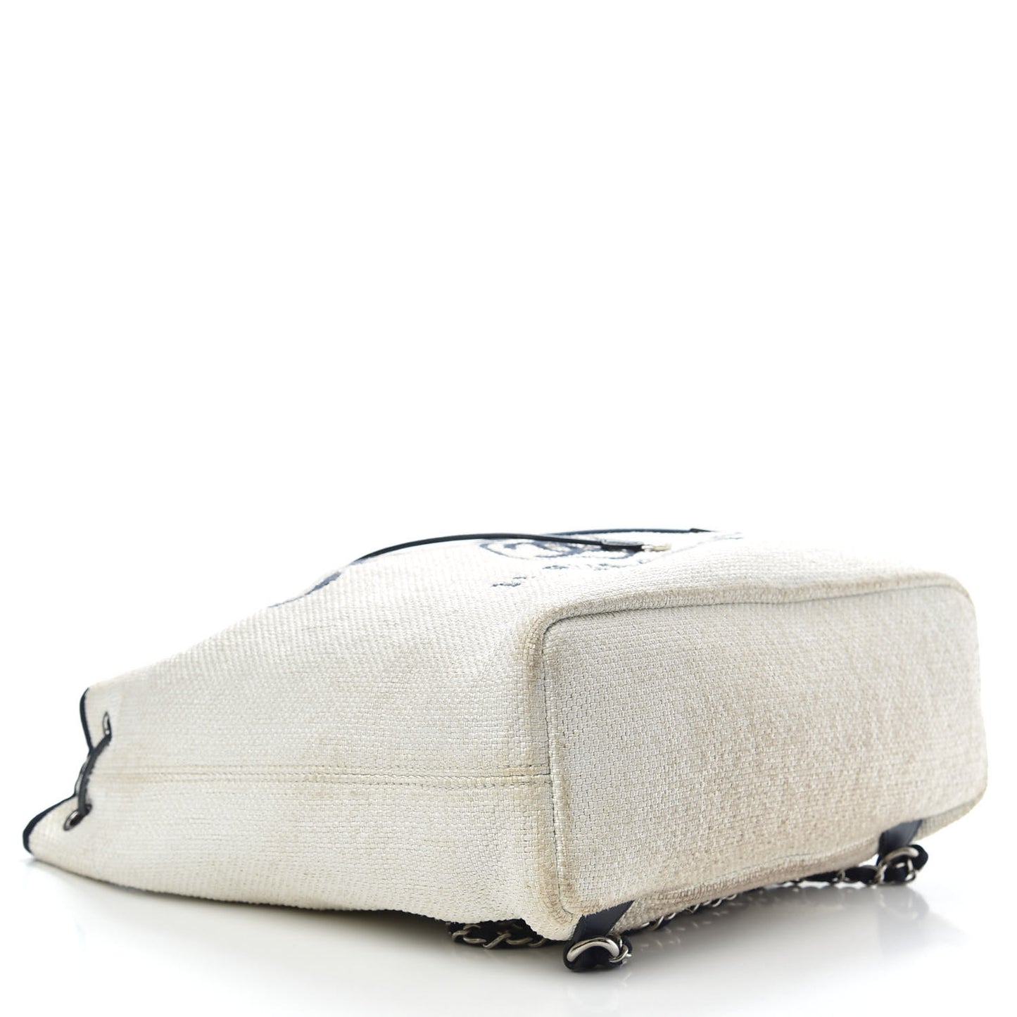 Woven Straw Raffia Large Deauville Backpack White Navy