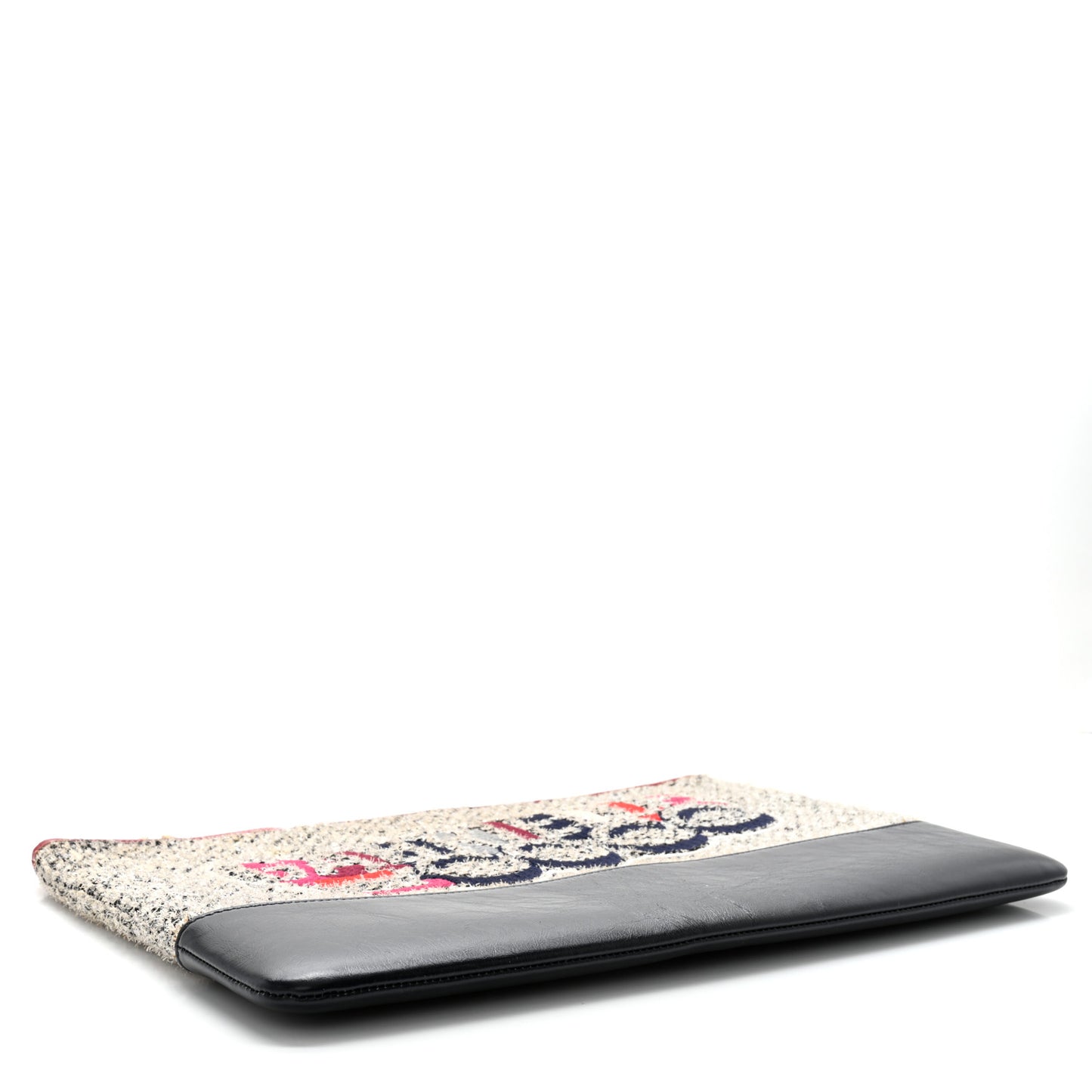 Tweed Calfskin Quilted Gabrielle Pouch Clutch Grey
