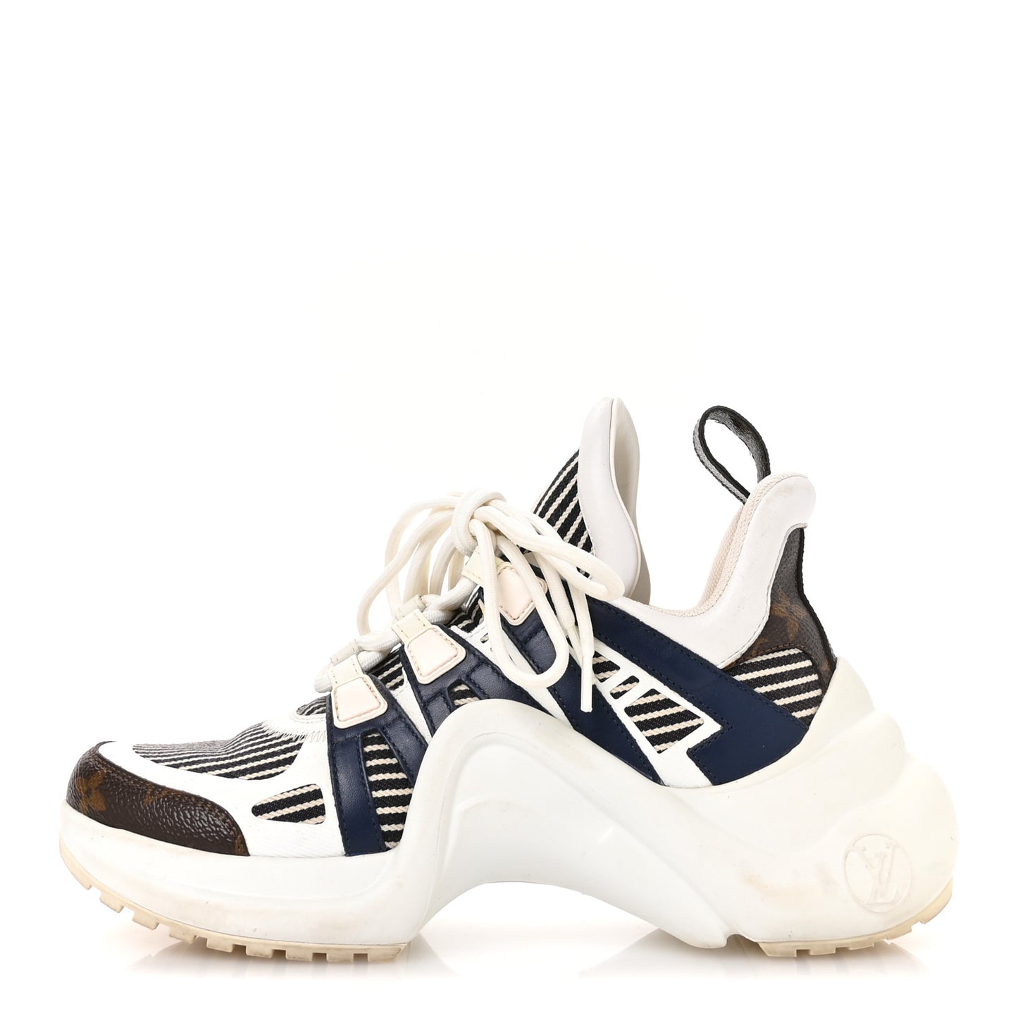 Patent Monogram Stripe LV Archlight Sneakers 36 White Blue