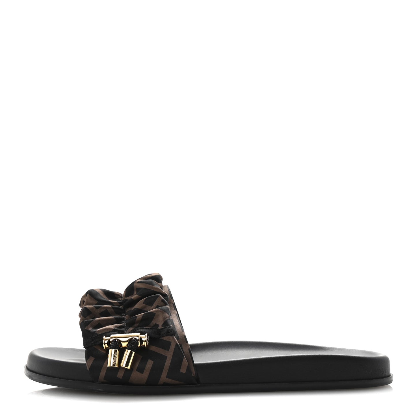 Satin FF Fendi Feel Slide Sandals 41 Tobacco Black