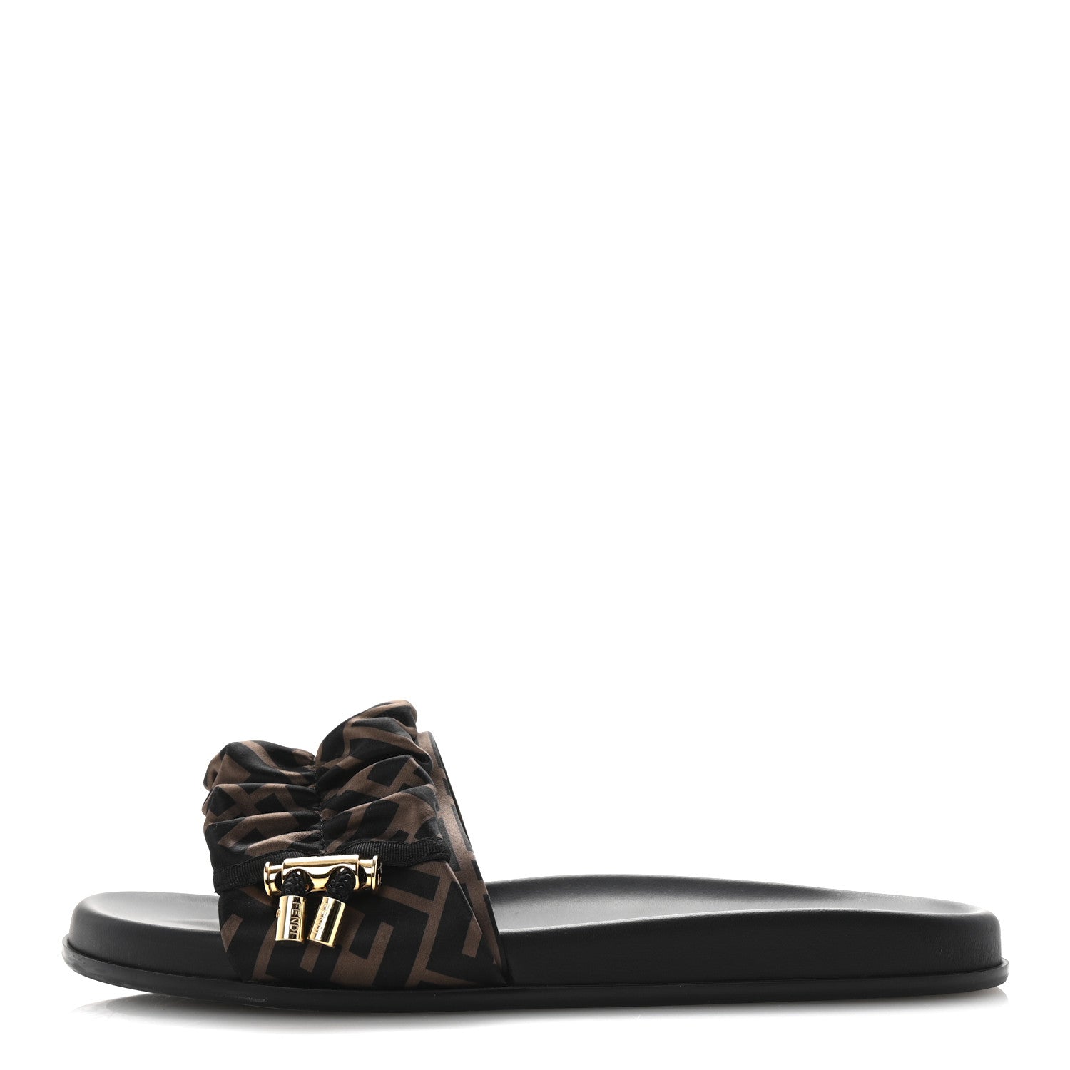 Fendi Satin FF Fendi Feel Slide Sandals 41 Tobacco Black 1 of 11