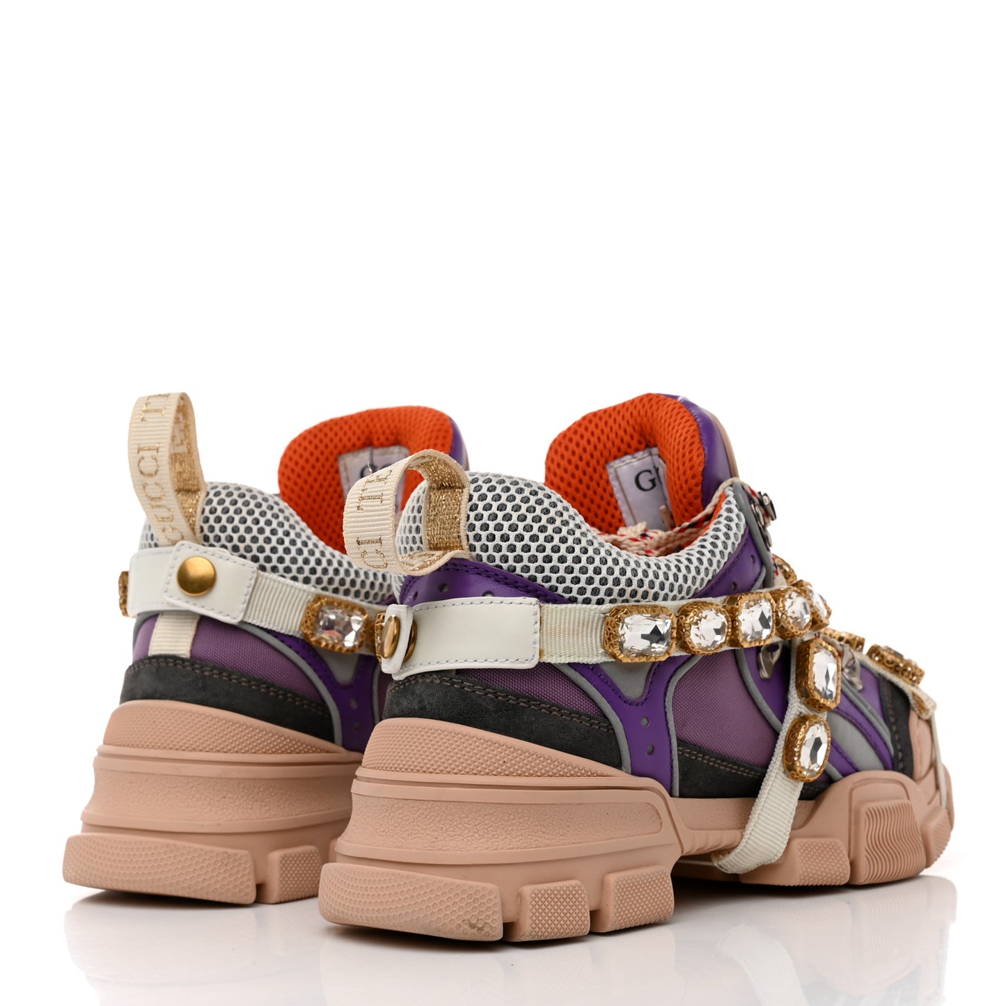 X SEGA Nylon Calfskin Suede Removable Crystals Womens Flashtrek Sneakers 36 Lavender Loess Shine Purple