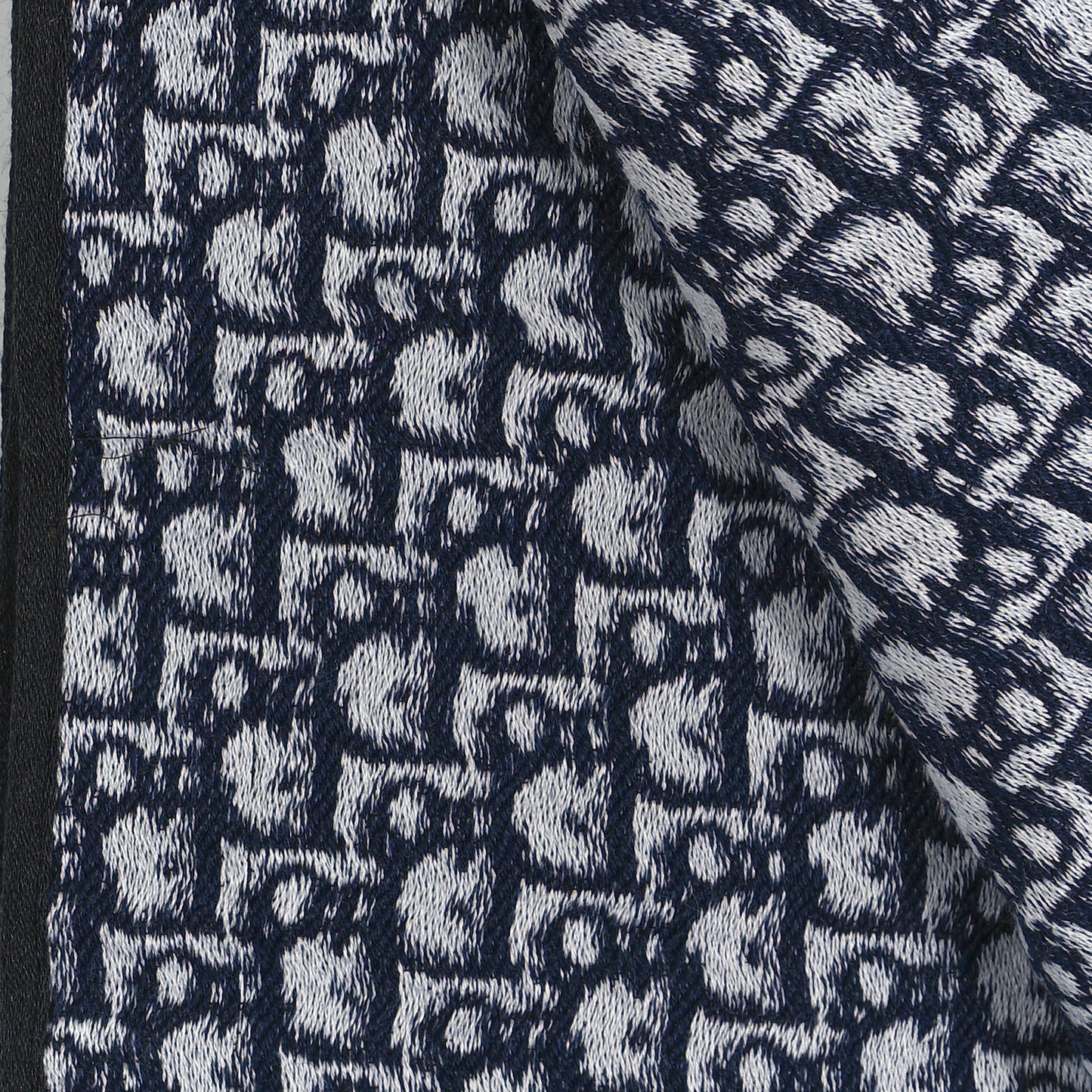 Wool Silk Oblique University Reversible Scarf Navy Blue