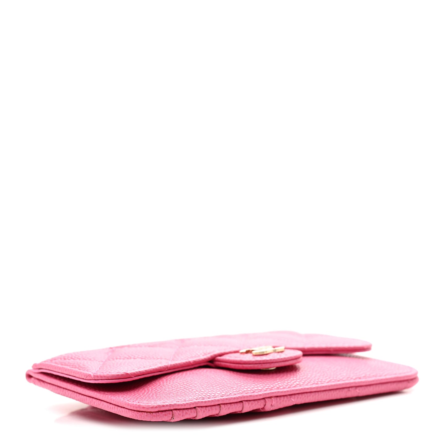 Caviar Quilted Flap Zip Card Holder Dark Pink