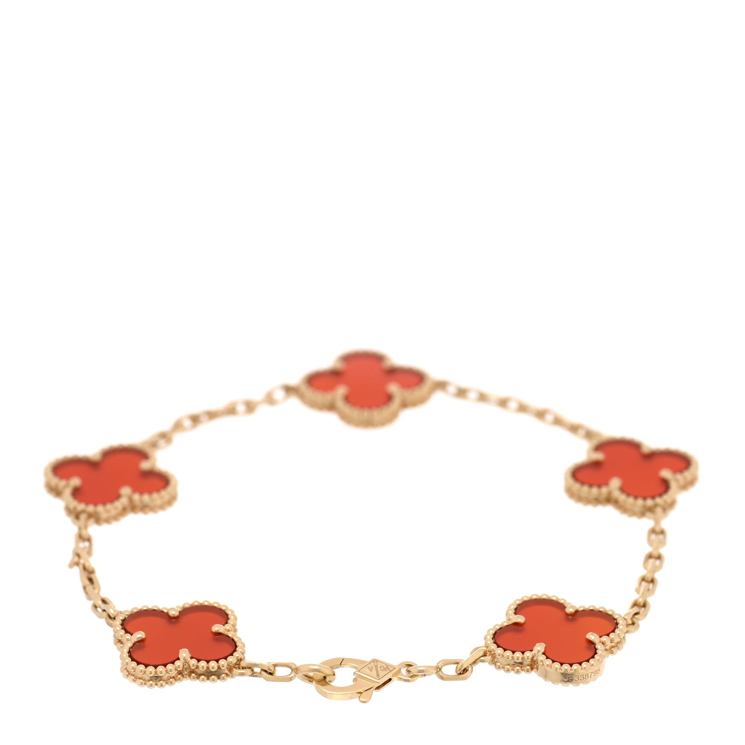 Van Cleef & Arpels 18K Yellow Gold Carnelian 5 Motifs Vintage Alhambra Bracelet 2 of 4