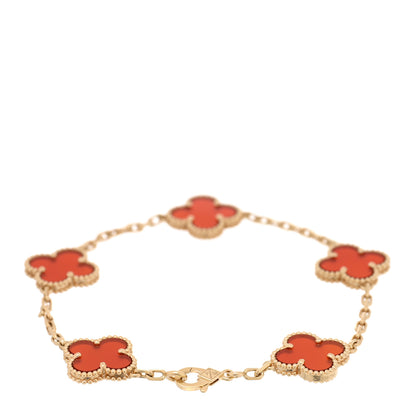 Van Cleef & Arpels 18K Yellow Gold Carnelian 5 Motifs Vintage Alhambra Bracelet 2 of 4