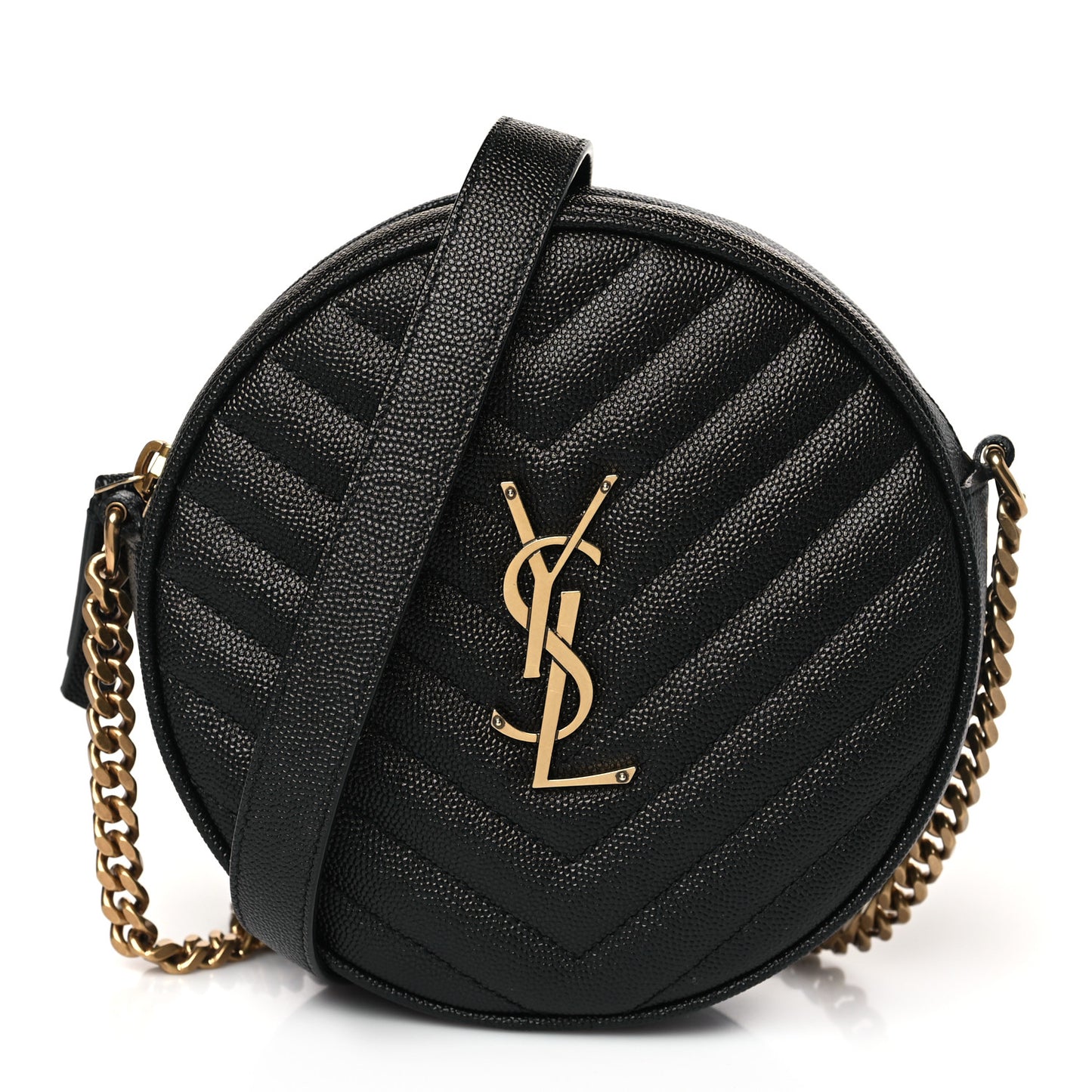 Grain De Poudre Matelasse Chevron Quilted Round Vinyle Camera Bag Black