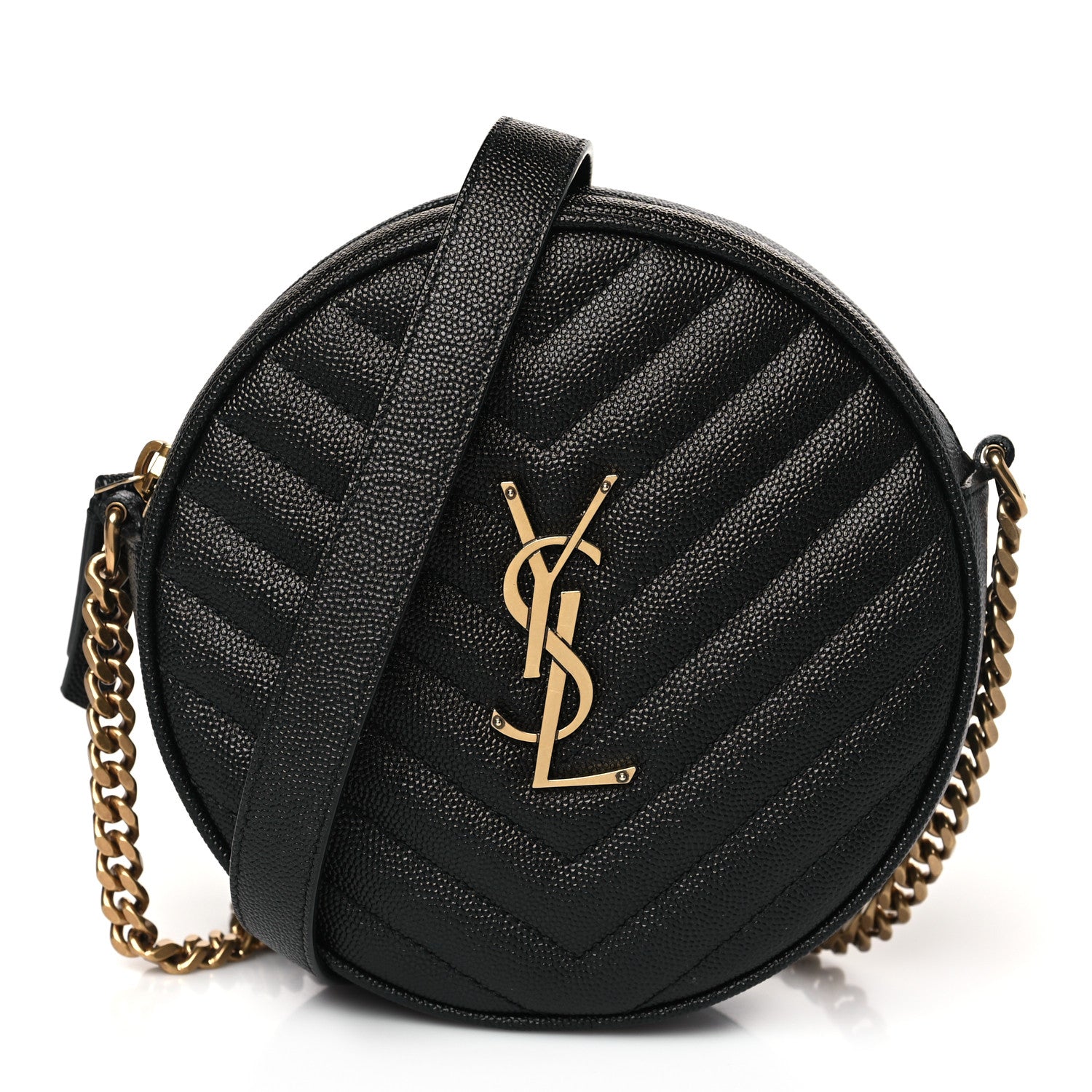 Saint Laurent Grain De Poudre Matelasse Chevron Quilted Round Vinyle Camera Bag Black 1 of 10