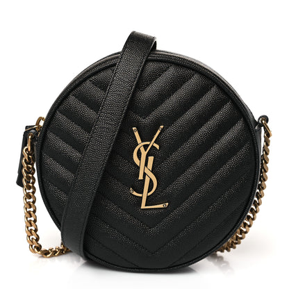 Saint Laurent Grain De Poudre Matelasse Chevron Quilted Round Vinyle Camera Bag Black 1 of 10
