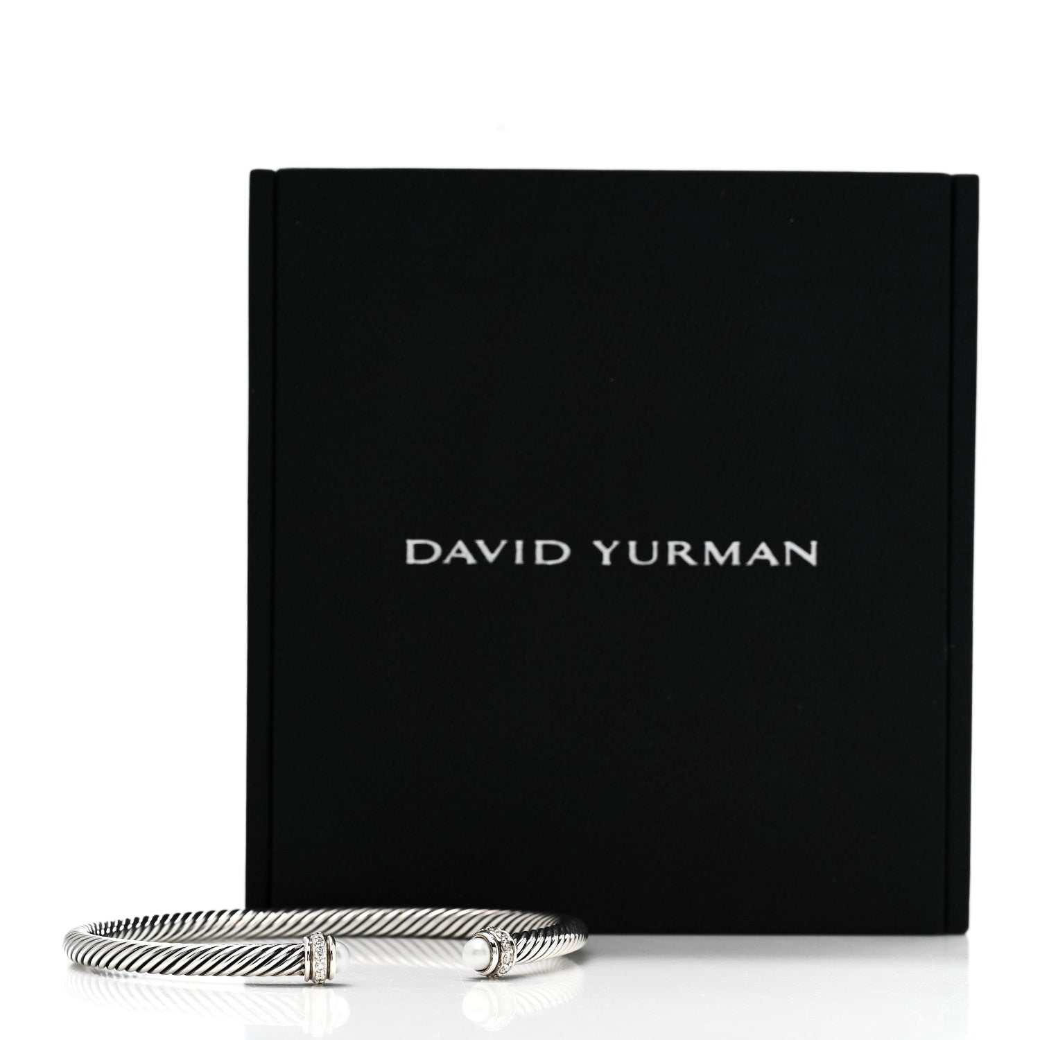 David Yurman Sterling Silver Diamond Cultured Pearl 4mm Cable Classics Bracelet 5 of 5