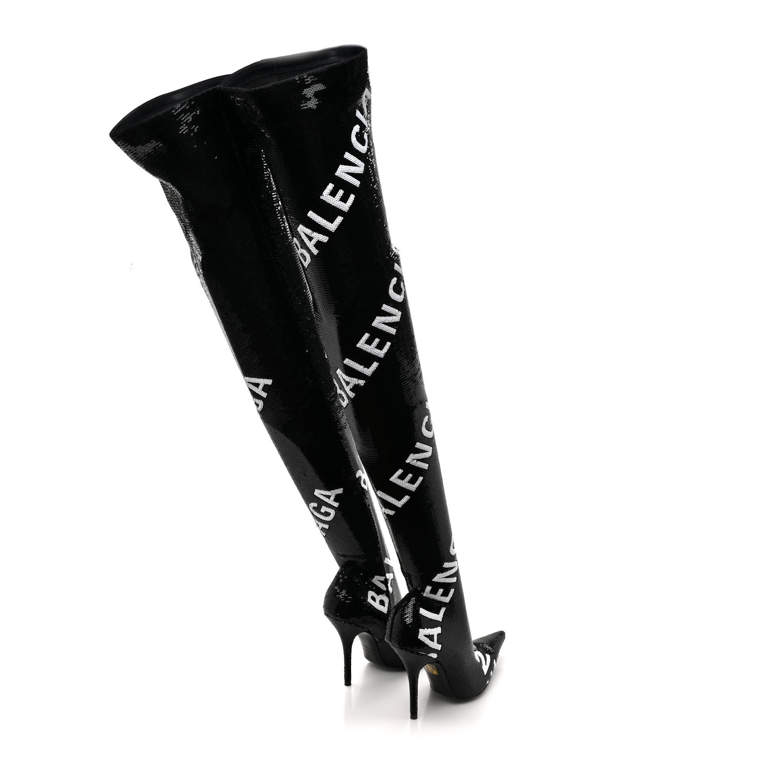 Balenciaga Sequin Spandex Logo 110mm Knife Thigh High Boots 37 Black 4 of 9