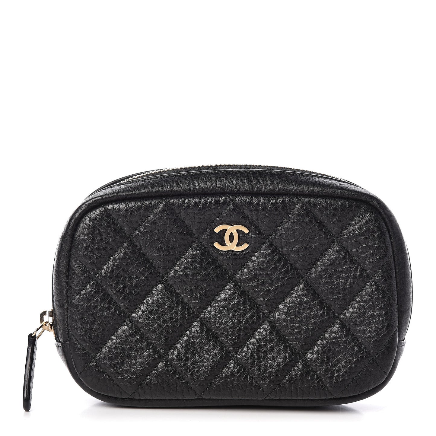Calfskin Quilted Small Curvy Pouch Cosmetic Case Black