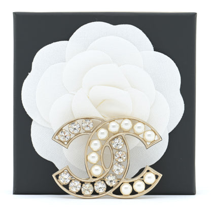 Chanel Pearl Crystal CC Brooch Gold Pearly White 5 of 5