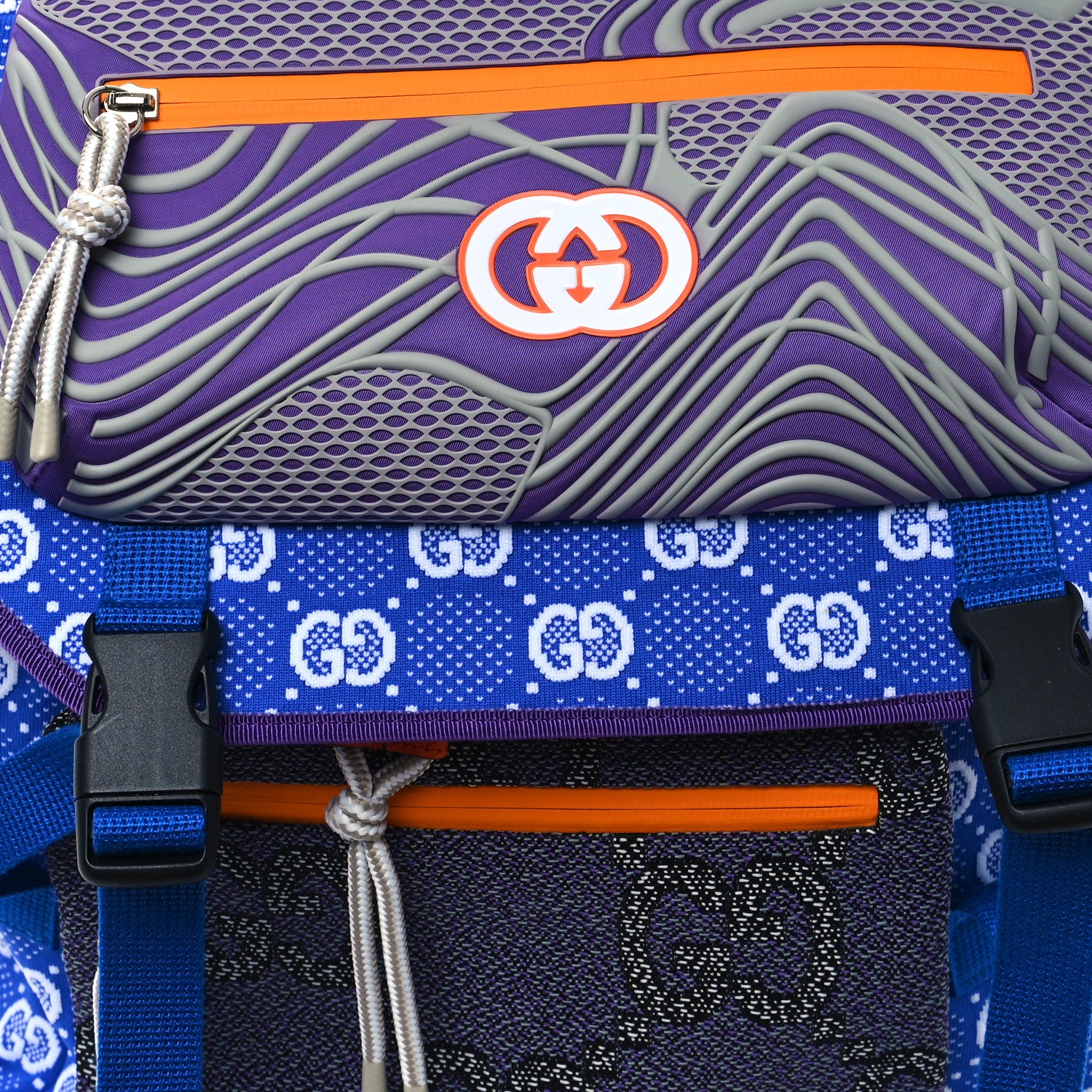 Gucci Jersey GG Monogram All Over Pan Sport Double Buckle Backpack  Blue Multicolor 7 of 9