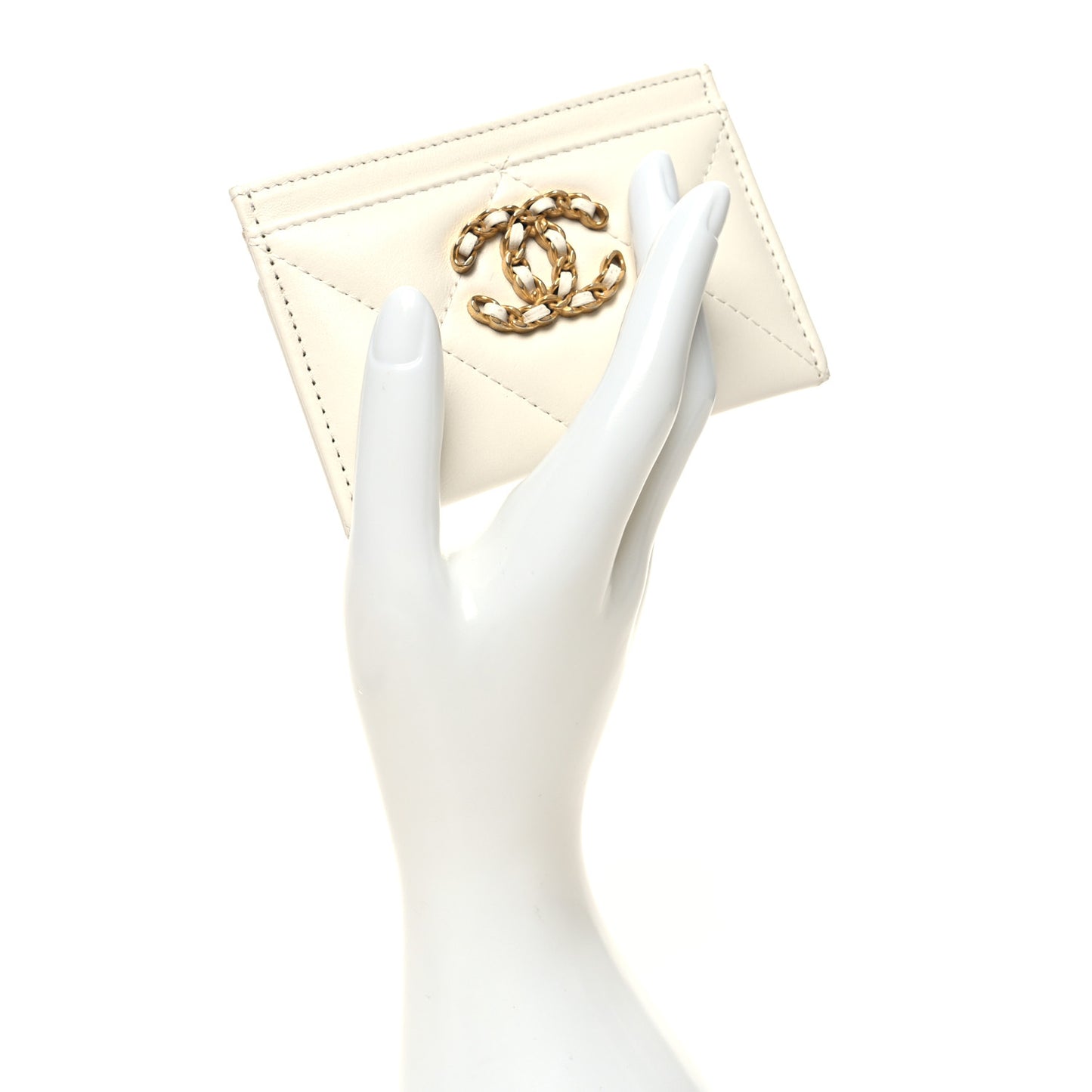 Lambskin Quilted Chanel 19 Card Holder White
