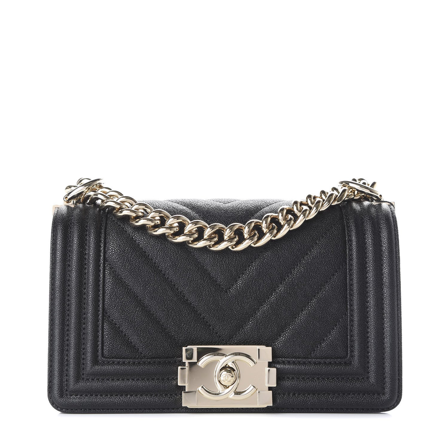 Caviar Chevron Quilted Small Boy Flap Black