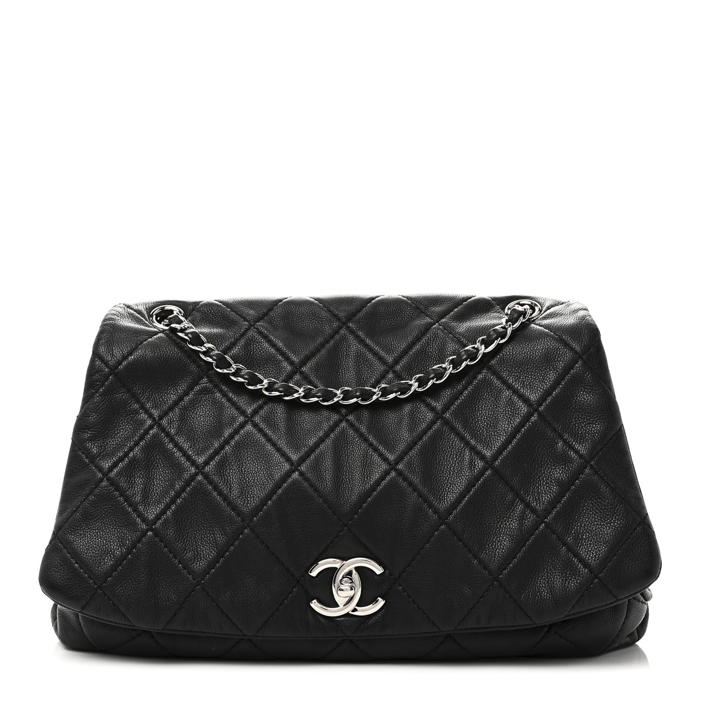 Calfskin Quilted CC Curvy Flap Black