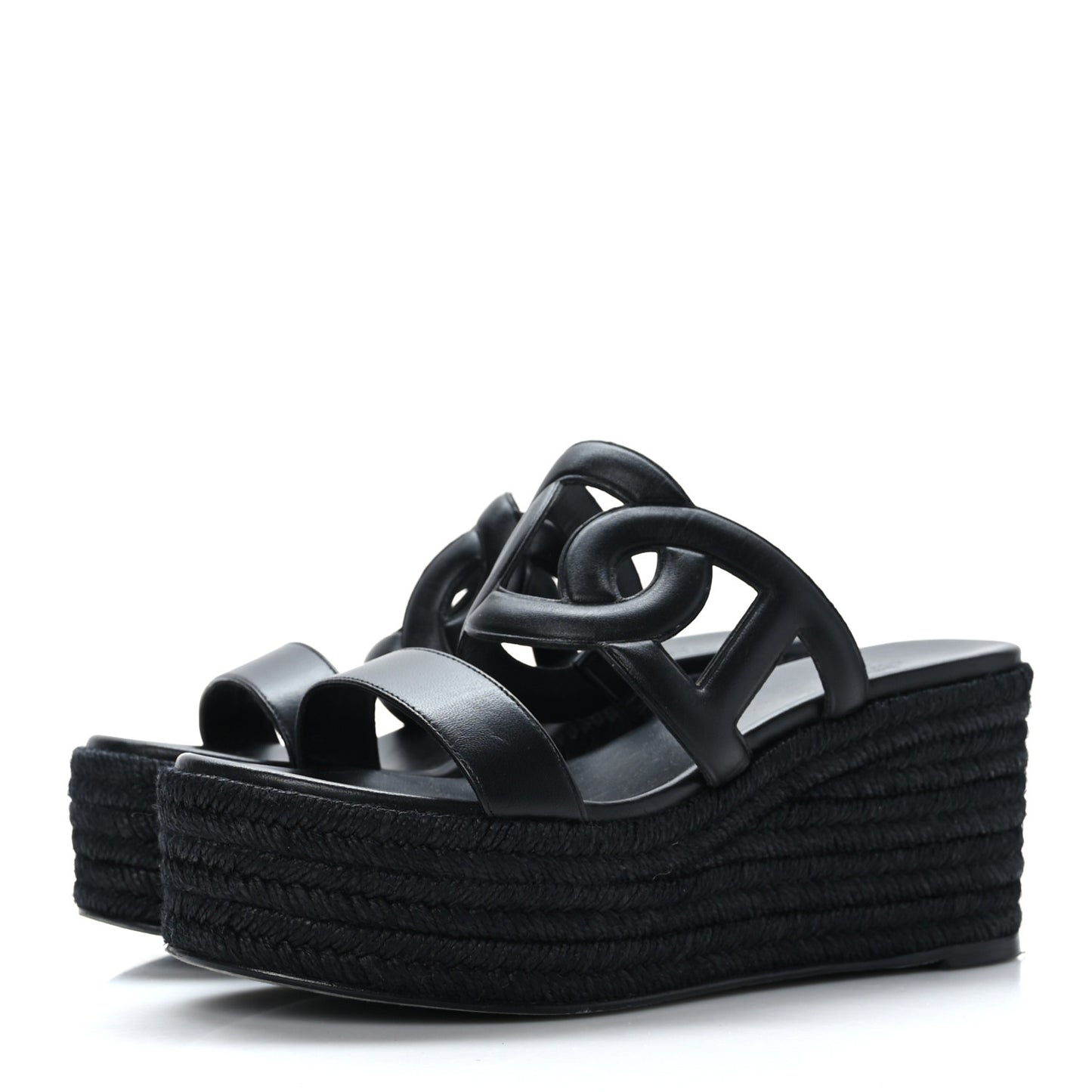 Nappa Ithea Espadrille Wedge Sandals 39 Black