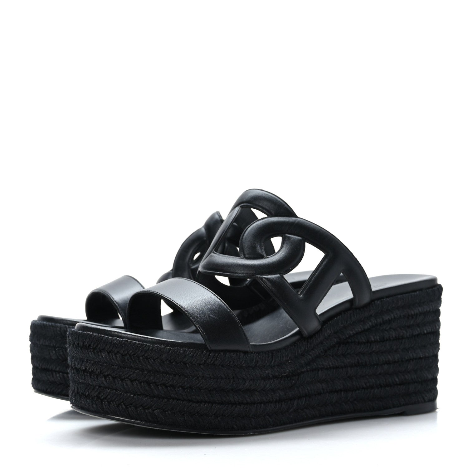 Hermes Nappa Ithea Espadrille Wedge Sandals 39 Black 3 of 8